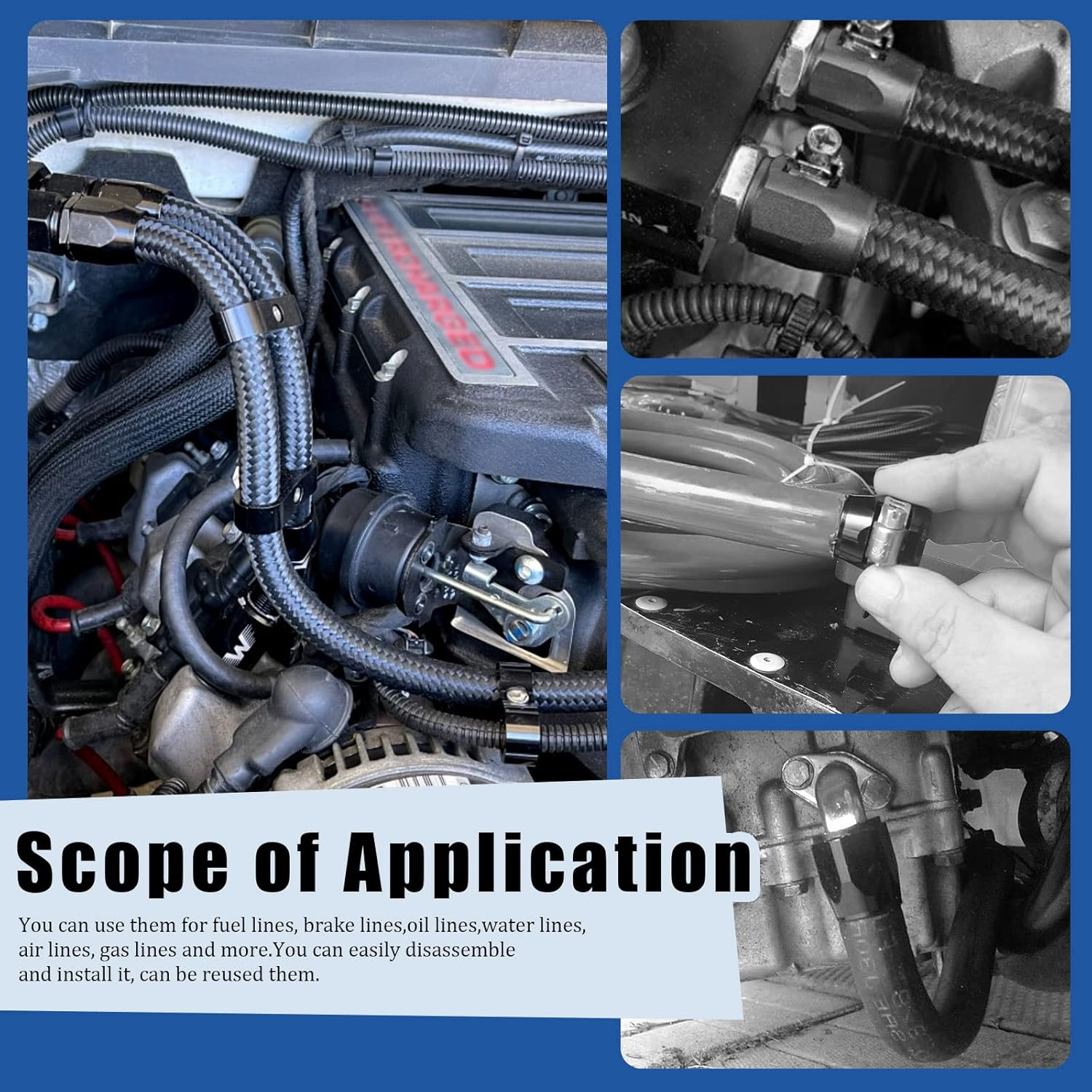 Glarks 5Pcs 10AN Hose Finisher Clamp and Separator with Wrench Kit, Clamps Screw Band Aluminum Fuel Line Mounting Fitting Adapter Set for 5/8 (G-2821) image number 5