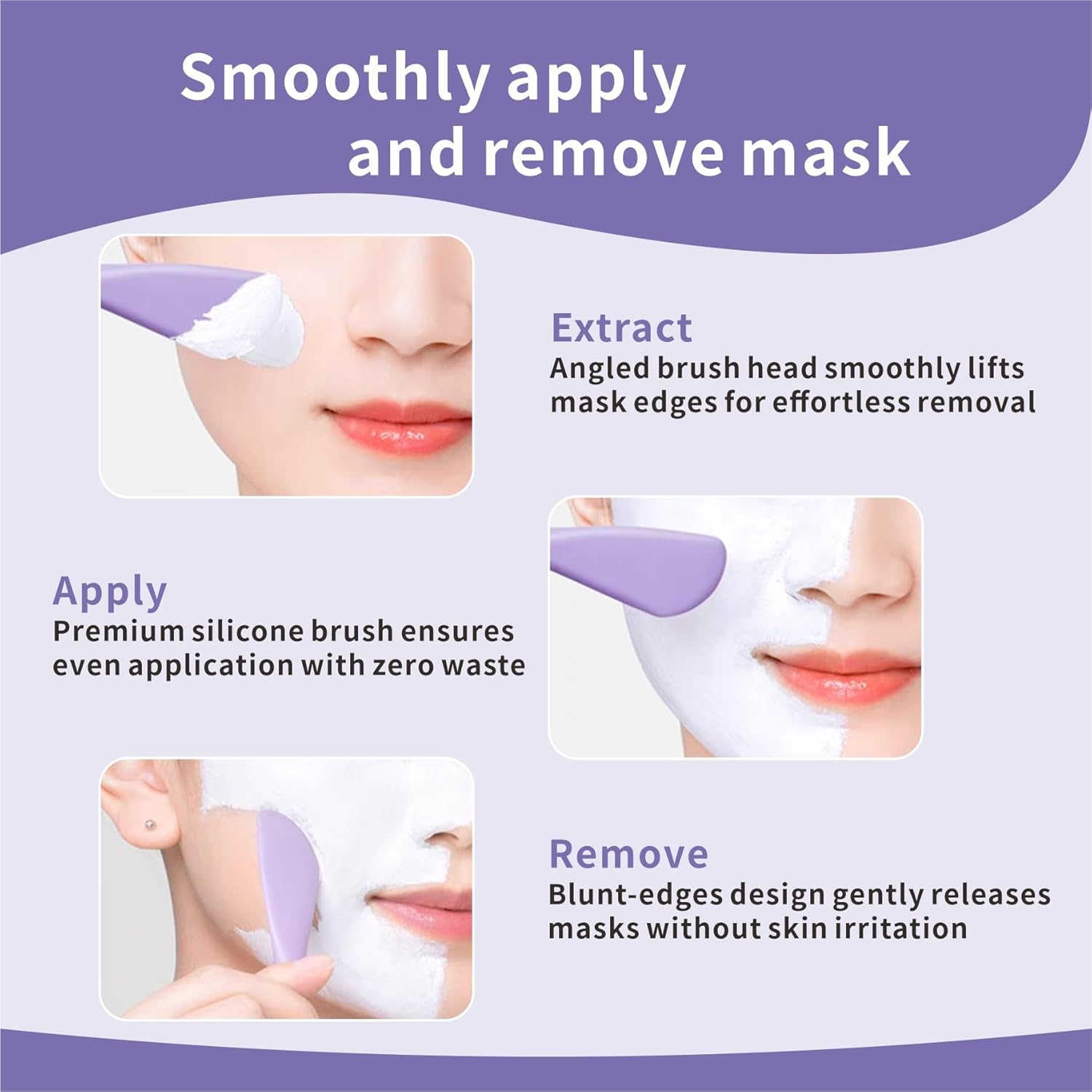 Silicone Face Scrubber, 2 in 1 Face Mask Brush, Lip Scrubber Exfoliator & Blackhead Remover, Pore Brush, Facial Cleansing Brushes, Face Mask Applicator for Mud, Clay (Pink+Purple) - Pink+Purple image number 6