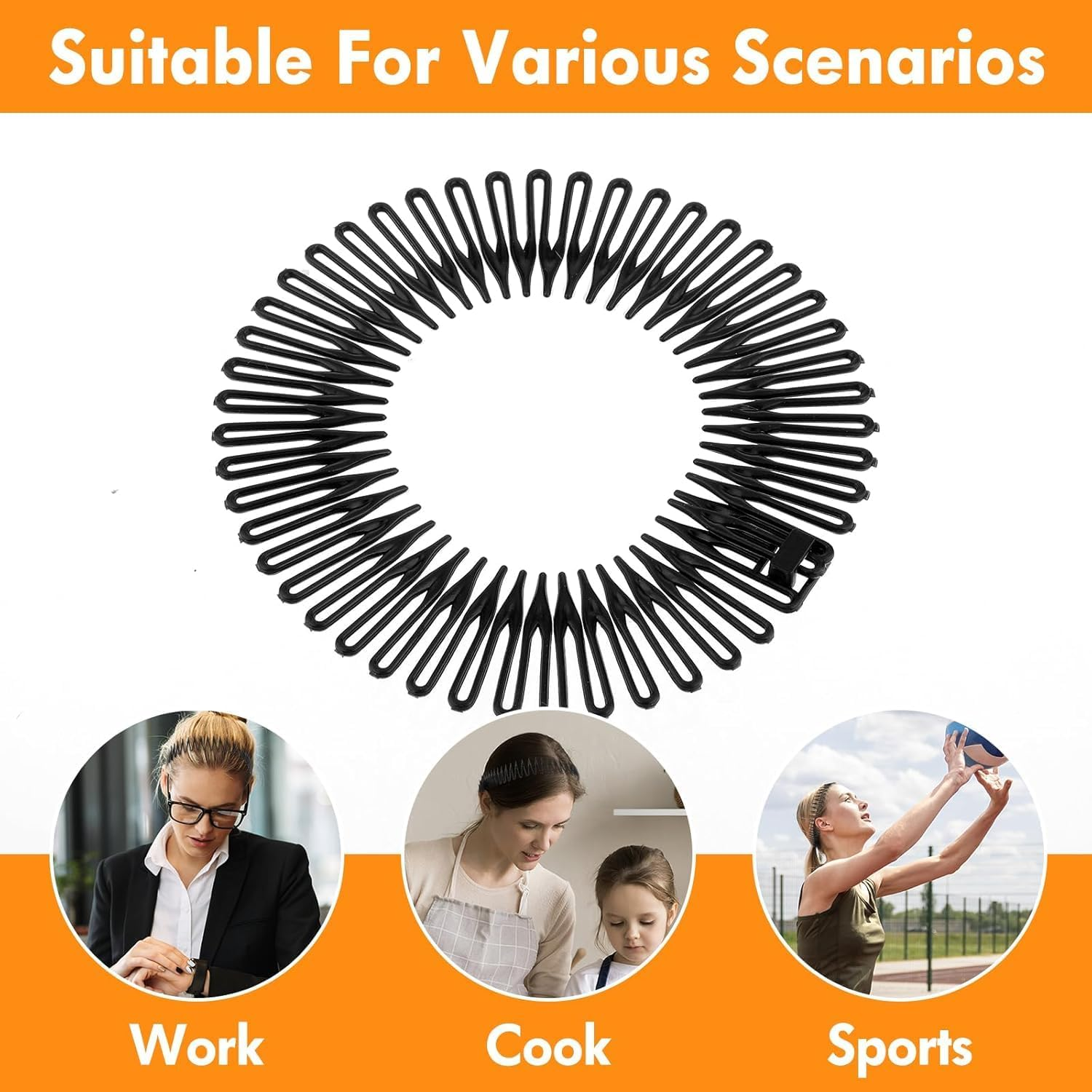 6Pc Stretch Comb Hair Band - Flexible Circle Comb Headband image number 5