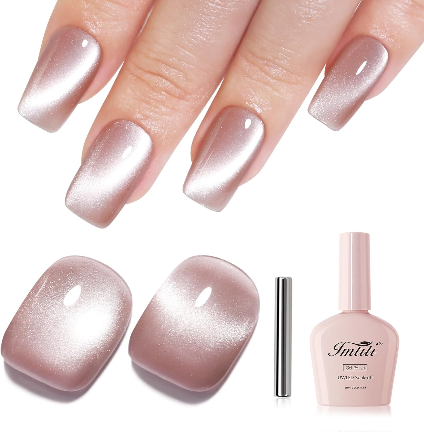 Imtiti Moonlight Pink Cat Eye Gel Nail Polish with Magnet, Holographic Glitter Shimmer Translucent UV Gel Polish for Nail Art Soak off UV LED