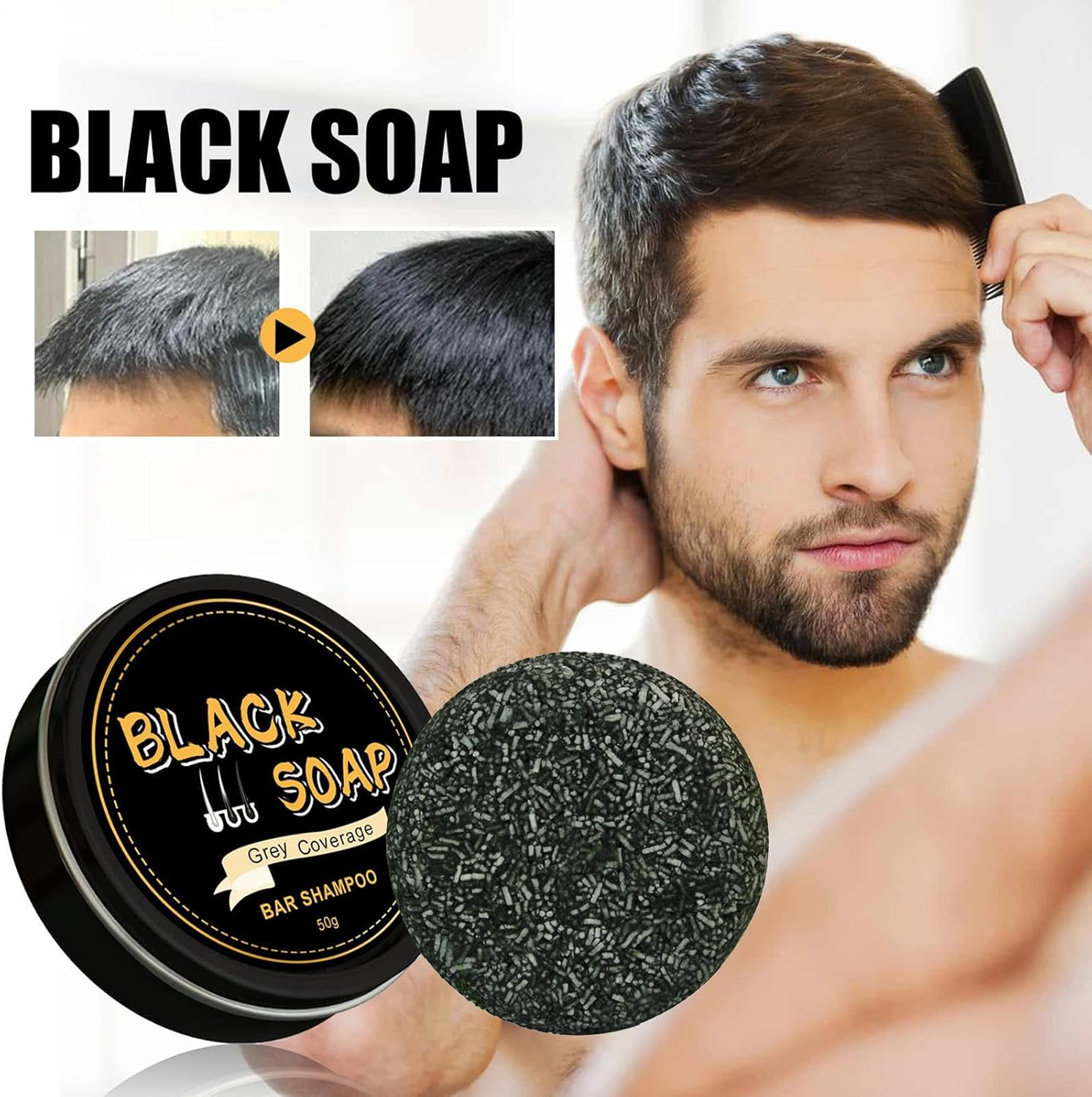Hair Darkening Shampoo Bar, Gray Reverse, 50G Black Soap Cover Bar for for Men Beard, Gray Hair Coverage Soap image number 5