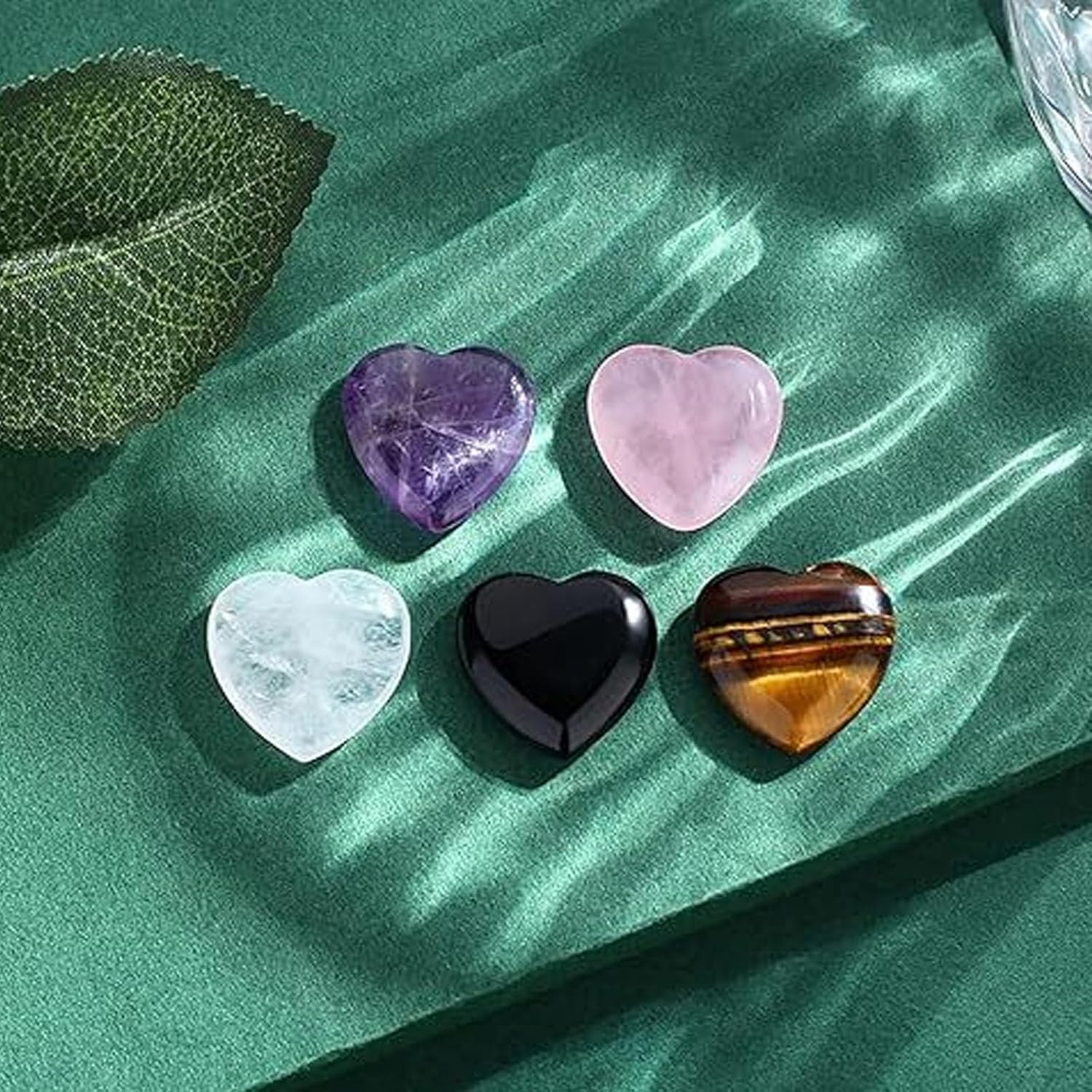20Pcs Heart Shaped Worry Stones, Mixed Natural Stones, Multiple Colors, DIY Jewelry, Meditation, Gift image number 2