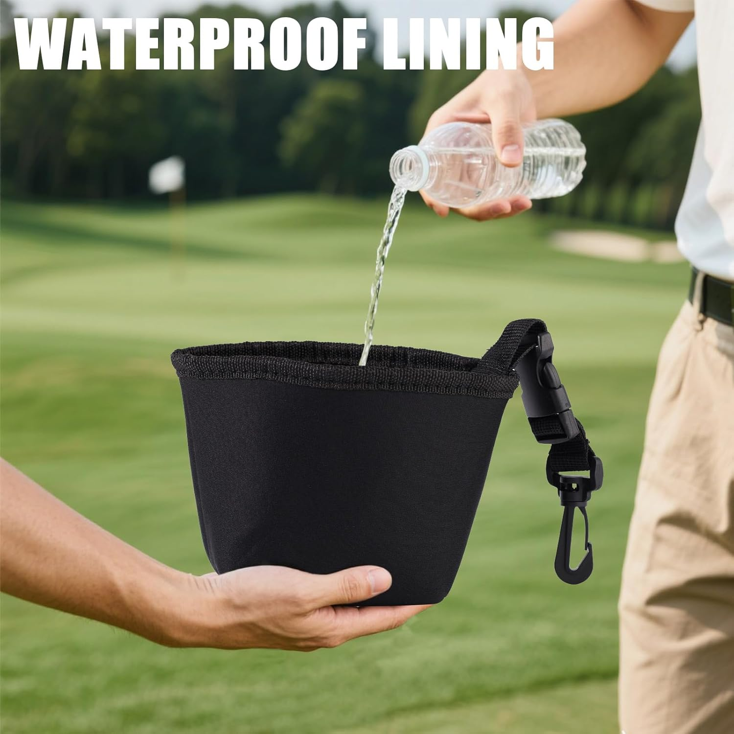 Lyreh Golf Cleaning Bag, Portable Waterproof Liner Golf Club and Ball Cleaner with Detachable Clip Outdoor Sport Accessories for Golfers (Black) image number 5