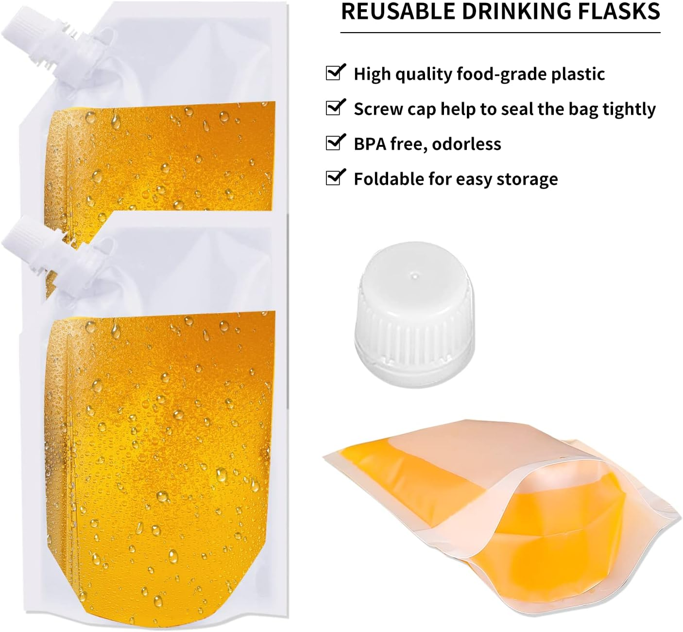 Travel Pouch,10Pcs Plastic Reusable Hip Flask with Spout,Drink Pouches for Festivals Hide Alcohol,Juice, Sneak Booze, Liquor, Rum, Water -420Ml image number 2