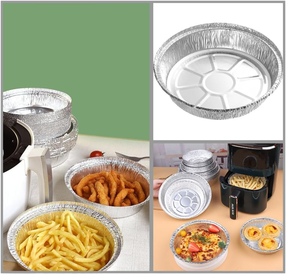 Aluminum Foil Plates round Tin Foil Pie Pans, 25Pcs Aluminum Pie Pans, Cuicanfla Foil Tart Pan, Non-Stick Air Fryer Pan Oil-Proof Water-Proof Aluminum Foil Tin Box,Cookware for Baking Roasting Frying
