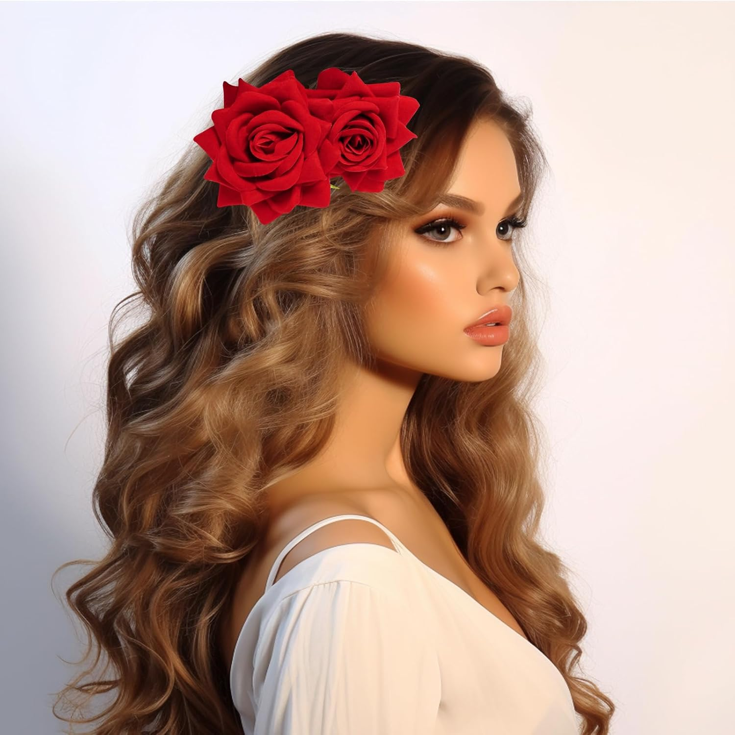 Topbuti 3 Pcs Rose Flower Hair Clip Rose Brooch Flamenco Dancer Hairpin Mexican Hair Accessories for Woman Girls Wedding Party Mother'S Day Halloween Costume (2 Styles) (Red) - Blue image number 5