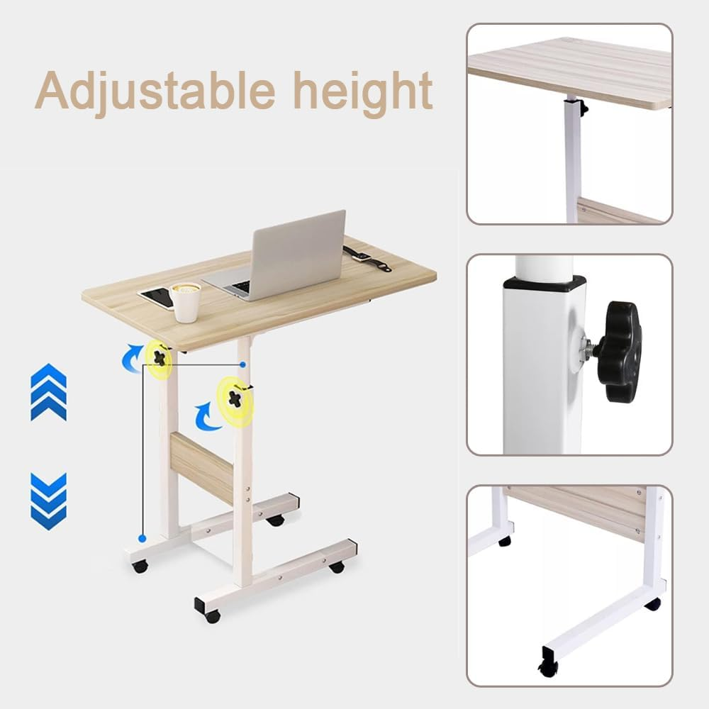 Side Table, C Shaped Table with Wheels, Industrial Side Table for Living Room Bedroom, Adjustable Height, Mobile Computer Desk Laptop Table for Home Use (Light Walnut) image number 2