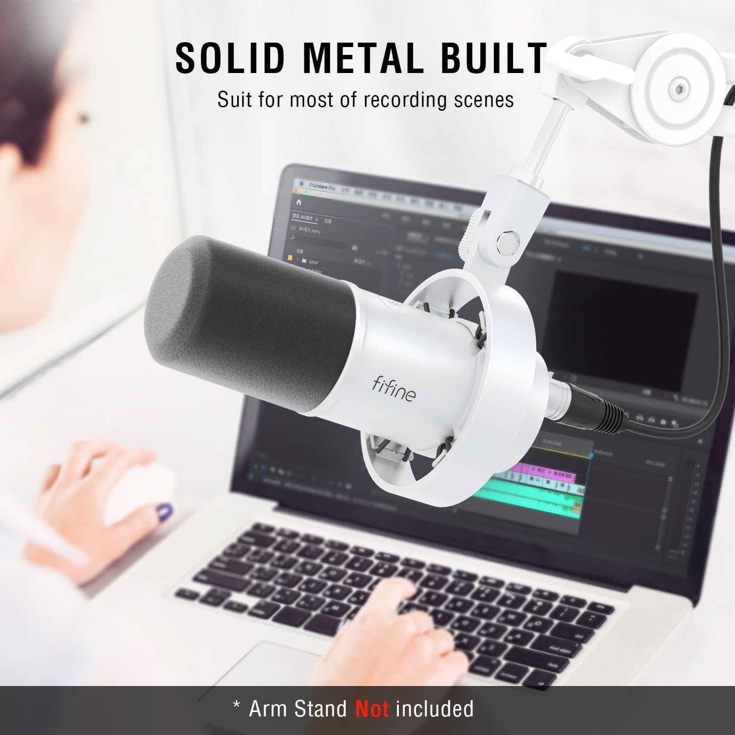 FIFINE Studio XLR Dynamic Microphone, USB PC Podcast Microphone for Streaming Recording, XLR/USB Vocal Mic with Tap-To-Mute, Gain Knob, Headphones Monitoring-Amplitank K688 White image number 4