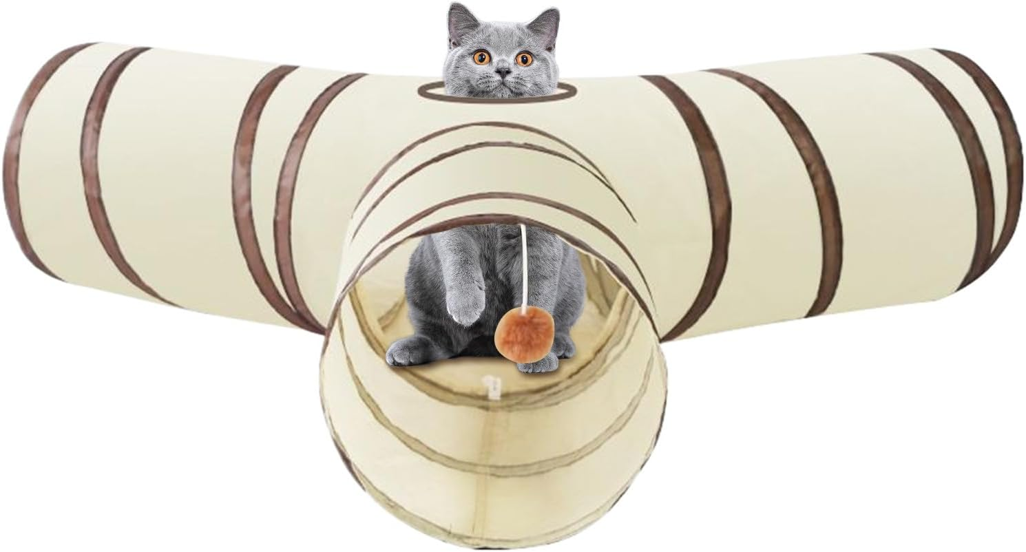 Cat Tunnel - 3-Way Play Tube Cat Tunnel Toy - Foldable Nest Interactive Toys for Kitten Puppy Indoor Exercise Enrichment Boredom Small Animal Rabbit Play Sleeping image number 5