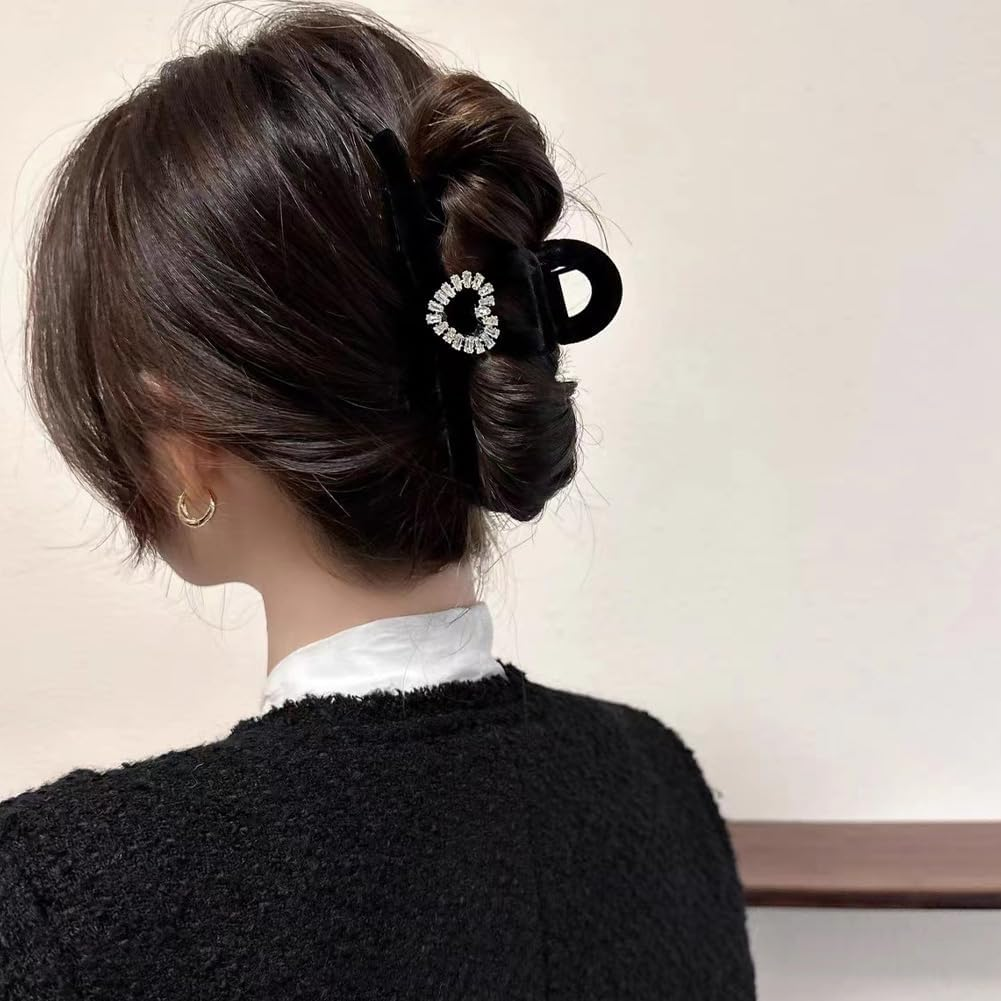 2 PCS Large Hair Clips, Cute Flocking Rhinestone Hair Claw Clips Big Hair Jaw Clips for Women Thick Hair Thin Hair Decorative Hair Claw Clips Hair Barrettes Hair Accessories for Women Girls image number 3