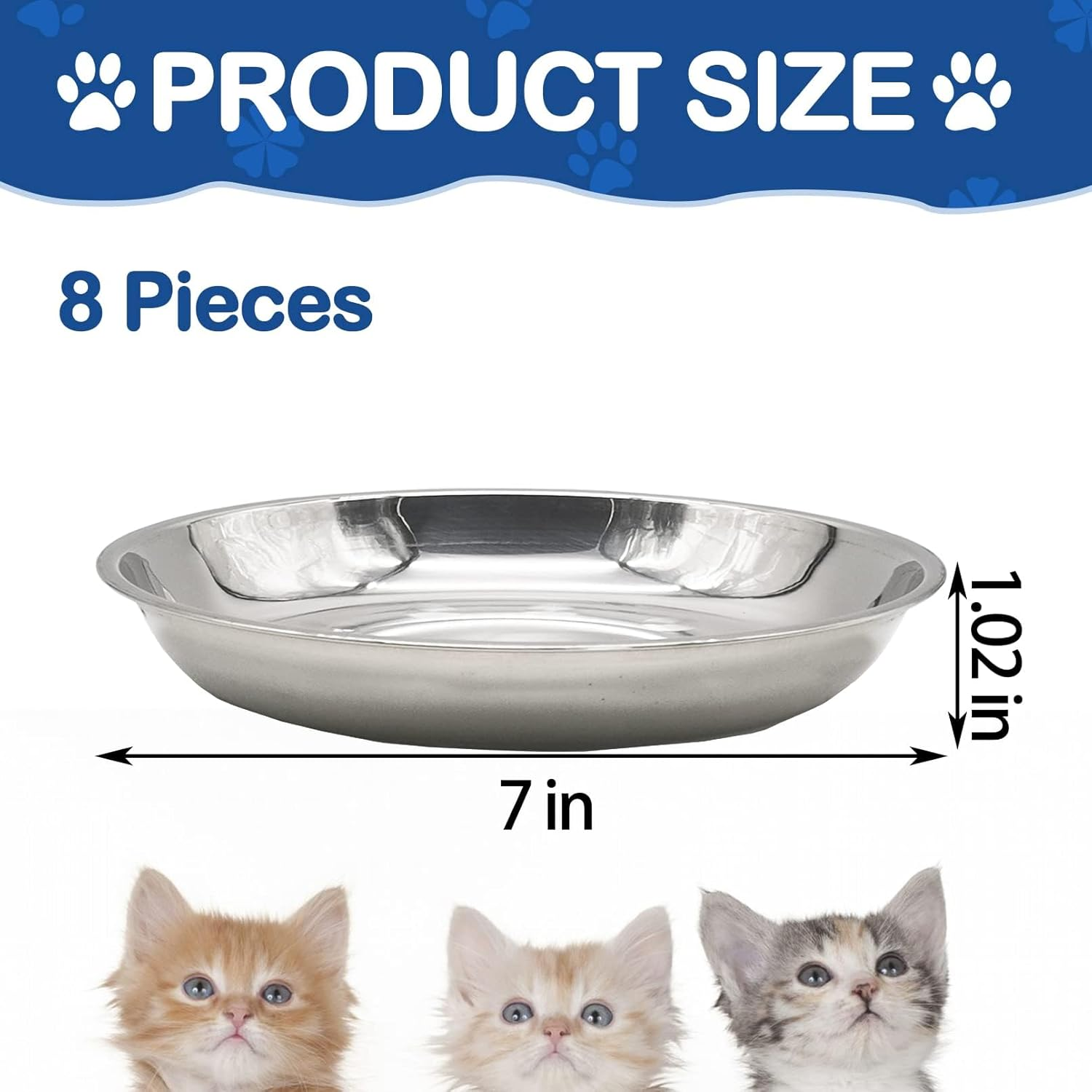 Kathson 8 Pcs Stainless Steel Cat Food Bowls, Replacement Whisker Relief Cat Metal Dishes, Shallow Wide Cat&Dog Food and Water Bowl Suitable for Pet Feeding Stand, Dishwasher Safe (7.00 Inch Dia.) image number 5