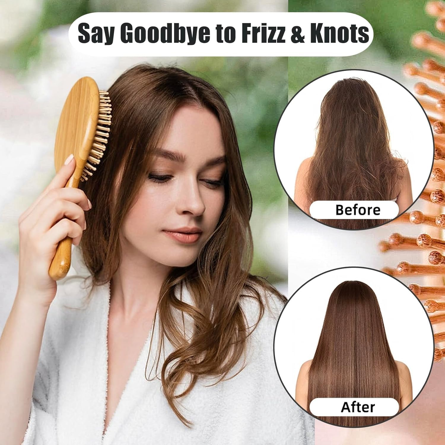 Wooden Paddle Hair Brush with Strong & Flexible Wooden Bristles Having anti Static Ball Tips,For Grooming, Straightening, Smoothing, Detangling Hair, Ideal for Men, Women & Kids (Ovel) image number 3