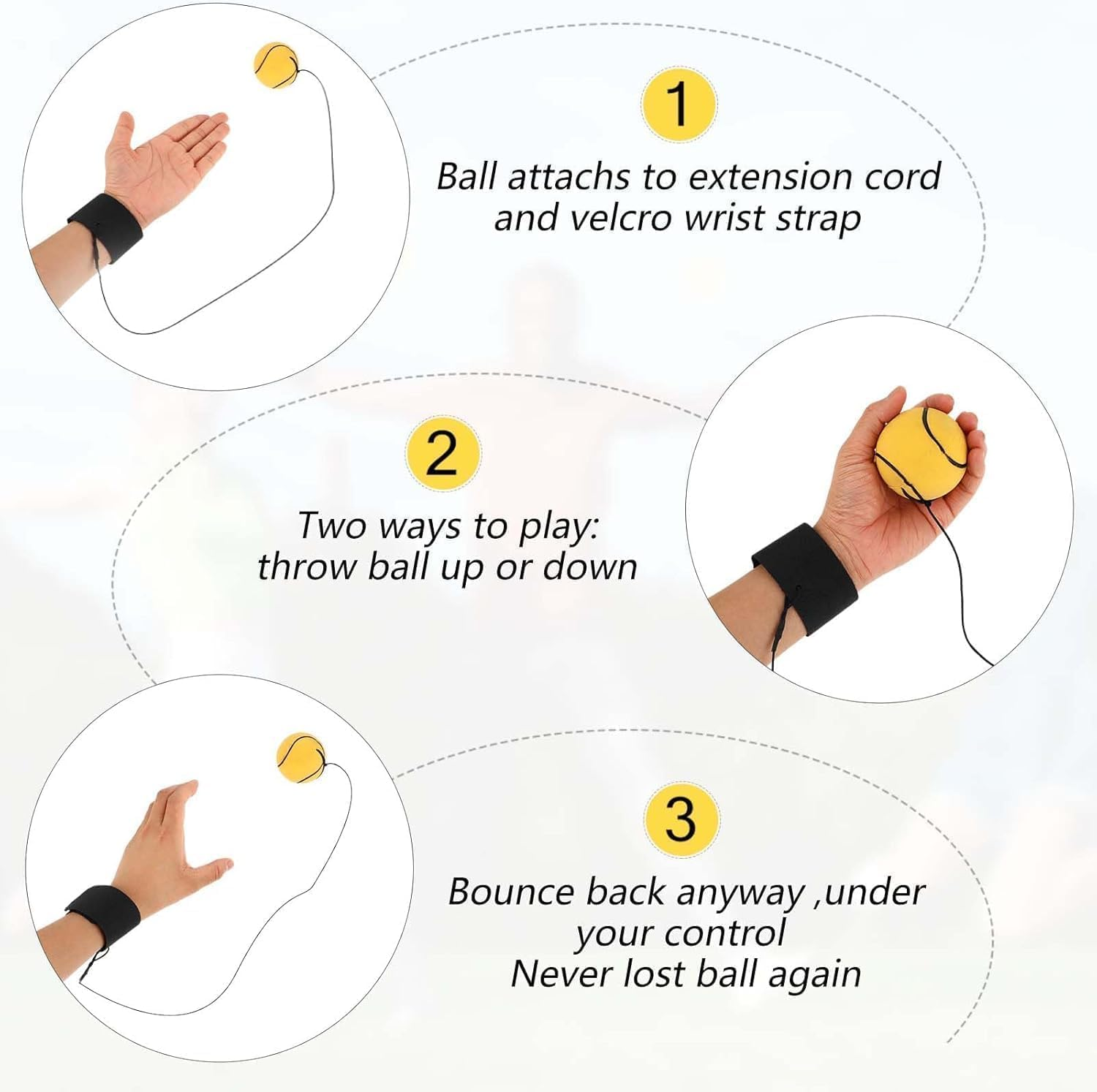 Return Ball Rubber Sport Ball with Wrist Strap and String Rebound Bouncy Balls Wrist Rebound Toy on Elastic String Toy for Teens Adults Exercise Play image number 6