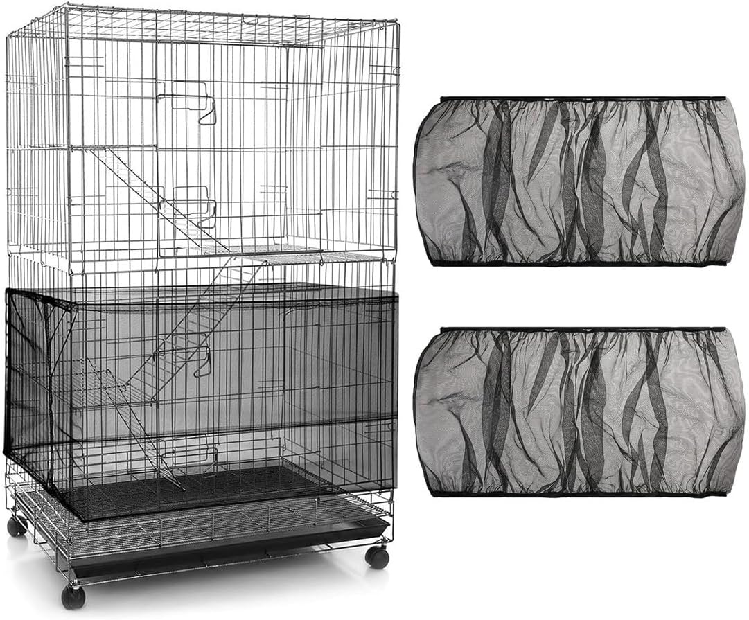 PLABBDPL Adjustable Bird Cage Cover, Extra Large Bird Cage Seed Catcher, Parrots Drawstring Bird Food Small Animals Net, Cover Skirt Guard for round Square Cages, 2 Pieces, Black image number 1