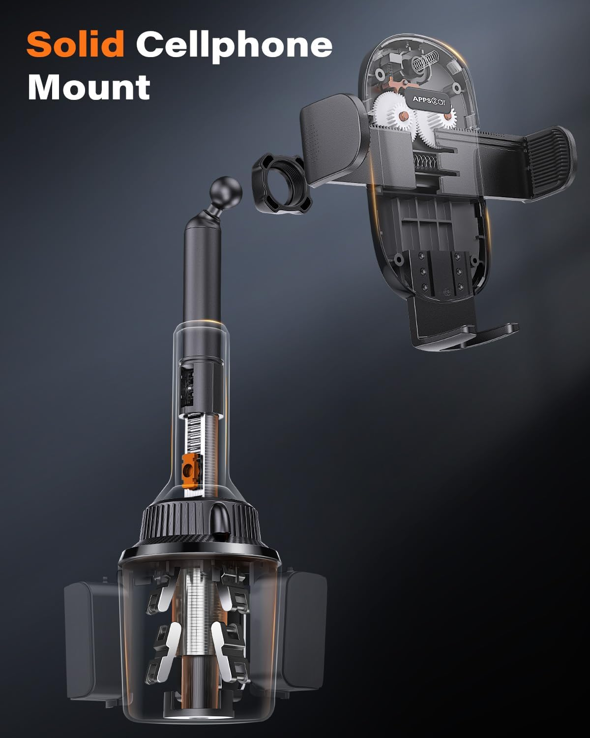 Apps2Car Universal Car Cup Phone Holder | Quick Extension Long Arm | 360&deg; Swivel | Adjustable for Iphone, Samsung, Google, and All Smartphones | Stable & No Shake Design image number 1