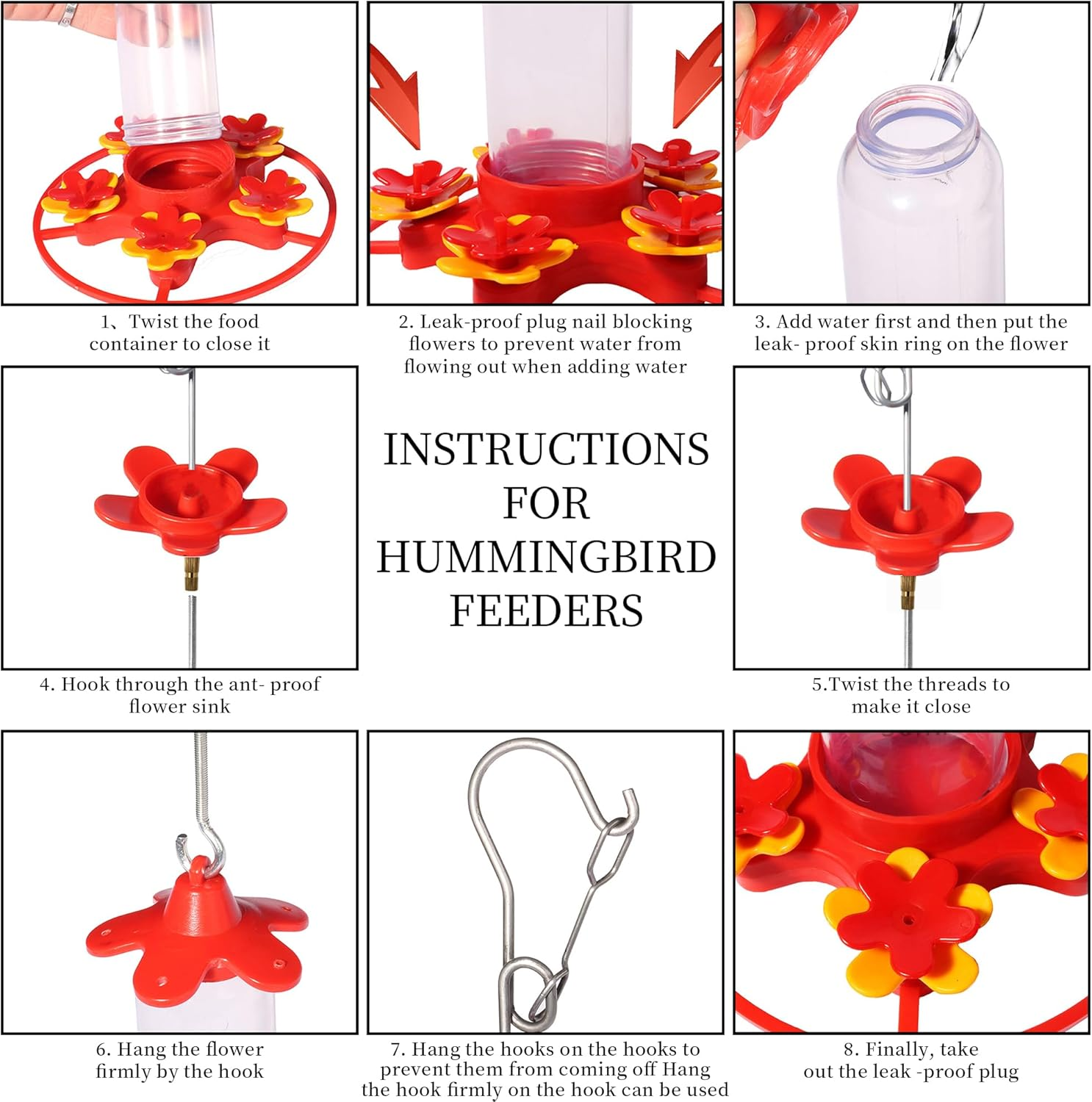 Hummingbird Feeder 2 Pack, Leak Proof Hummingbird Feeders for Outdoors with Ant & Bee Proof and Removable 5 Cross Feeding Ports, Plastic Wide Mouth for Outdoors Hanging, Garden, Deck, Patio image number 5