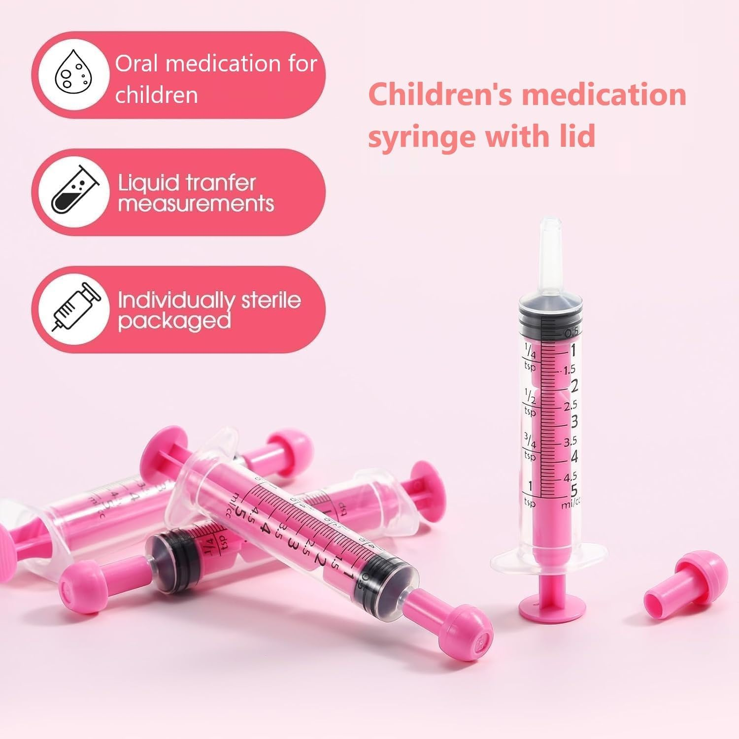 20 Capped Oral Pink Syringes, Sterile, Individually Packaged, for Oral Administration to Infants, Adults, and Animals in Scientific Laboratories, Liquid Distribution (10Ml) image number 2