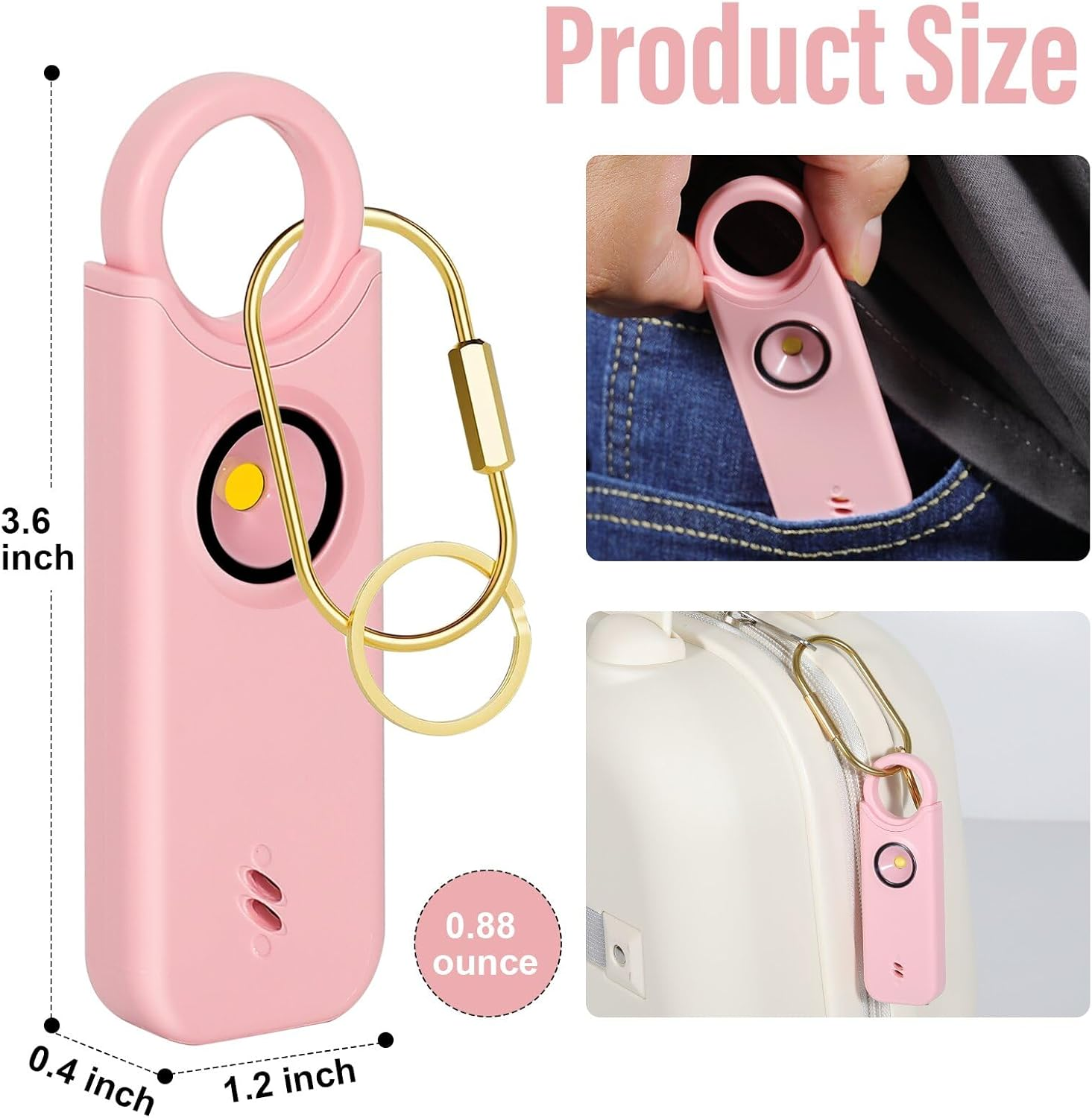 Rechargeable Personal Safety Alarm for Women, 135 Db Loud Self Defense Keychain Siren with LED Strobe Light, Personal Emergency Security Safe Devices Key Chain Alarms for Women Kids Elderly (Pink)