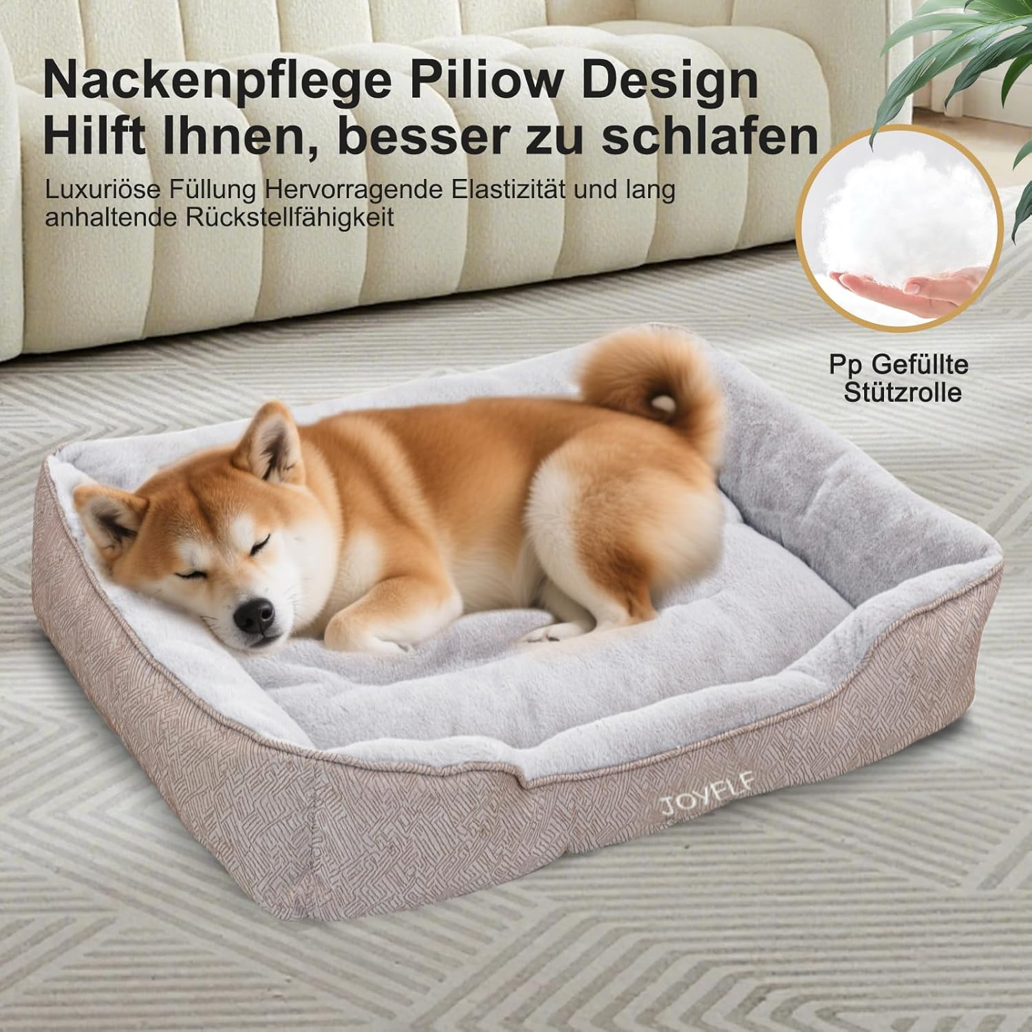 JOYELF Dog Bed Washable Calming Pet Bed, anti Anxiety Cat Bed & Sofa, Cute Plush Pet Bed for Small Dog and Cat - Small Rectangle