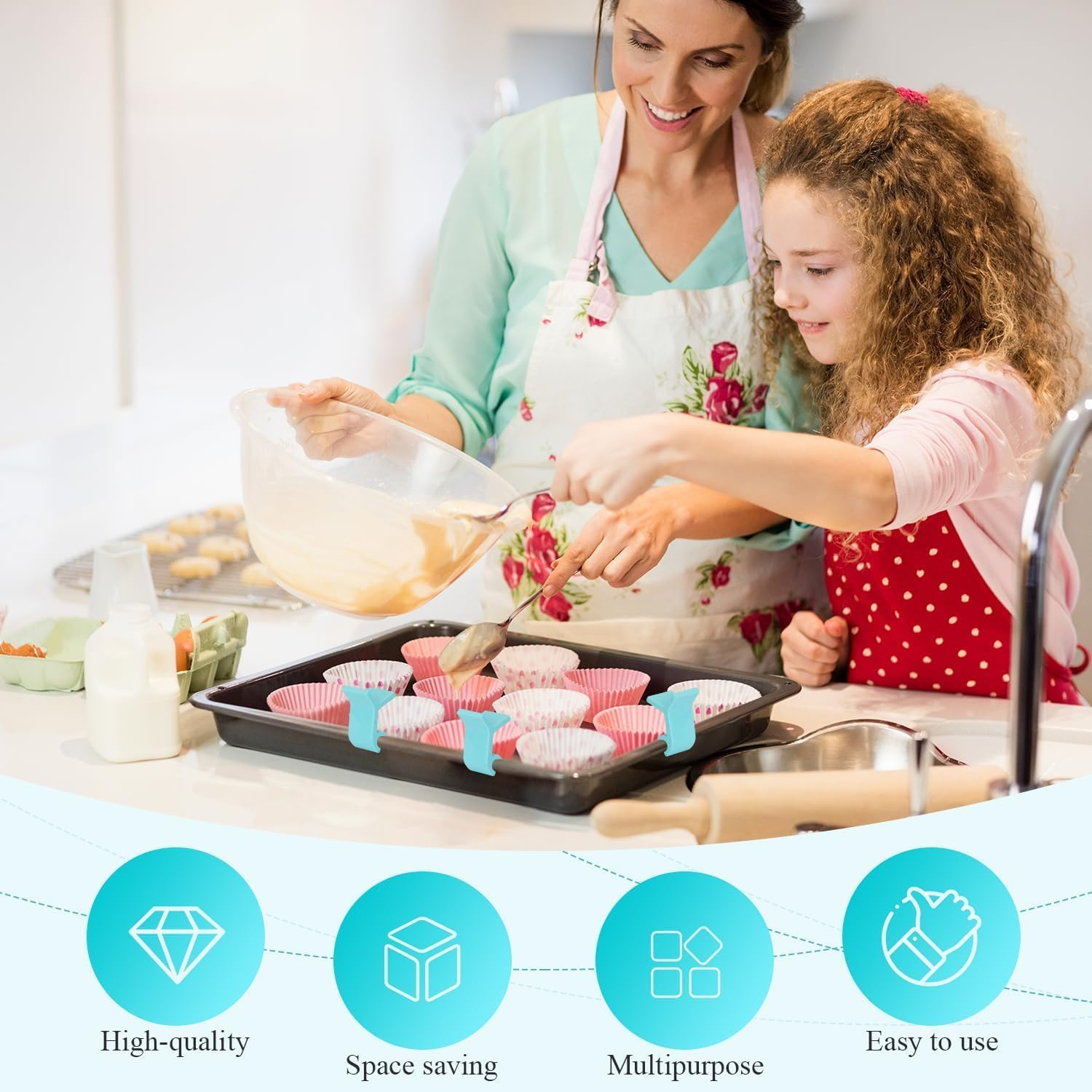 16PCS Baking Sheet Stackers, Reusable Trays Stacking Holder, Space-Saving Trays Stacking Holder, Multipurpose Baking Tray Stackers Suitable, for Home Kitchen(Blue) image number 1