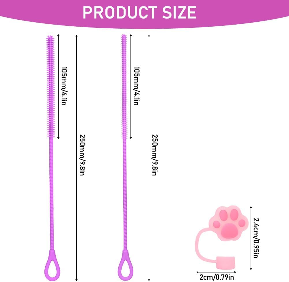 AYESY Silicone Straw Brush, 2Pcs 9.84In Extra Long Straw Cleaning Brush, Non-Slip Handle, Reusable Bendable Cleaning Tool for Cleaning Glass Metal Straws, 9Mm&6Mm - Black image number 6