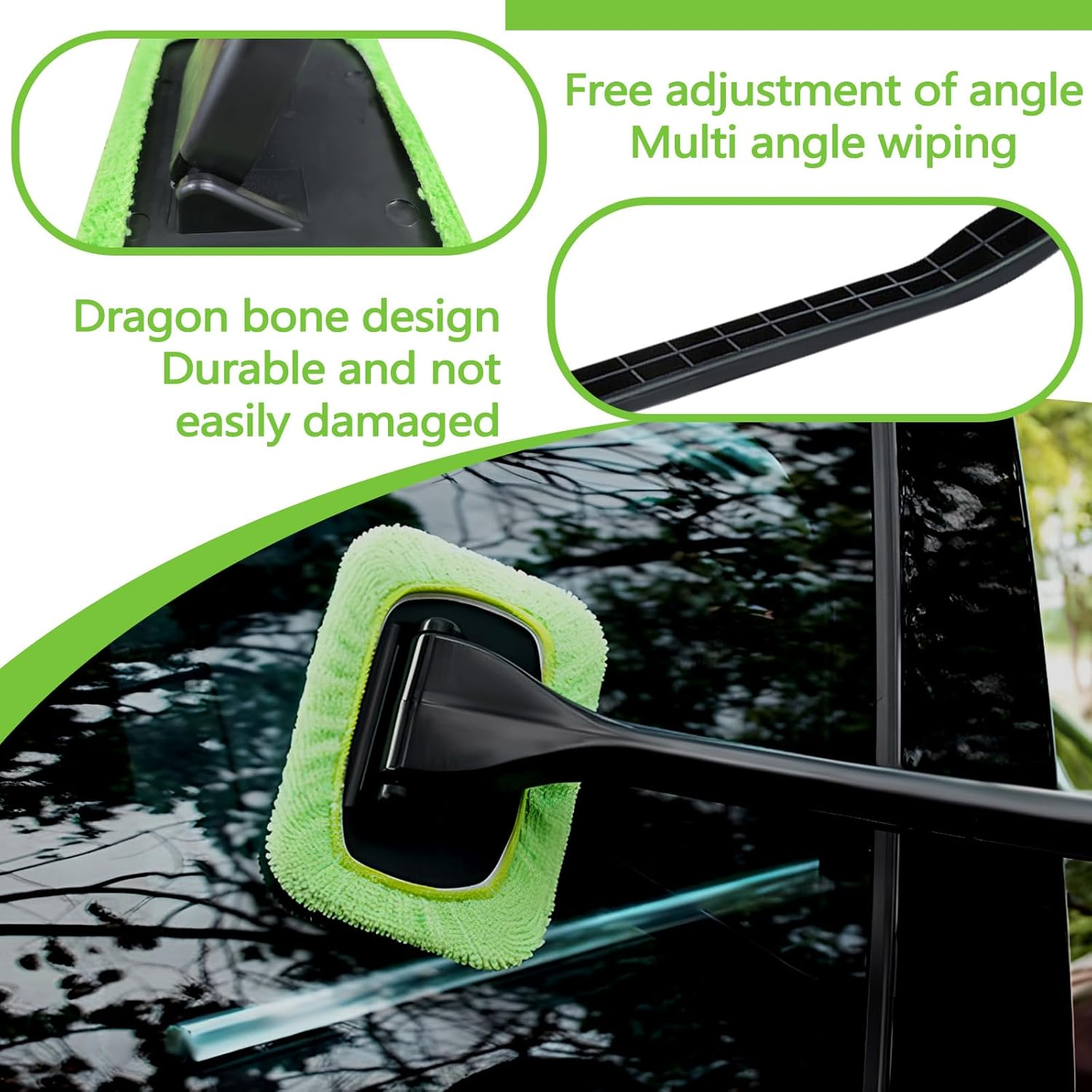 ASTIMESA Green Microfiber Windshield Cleaner Tool Set, Car Window Cleaner with 9 Replacement Cloth, Interior Windshield Cleaning Washer Supplies for Wiper Glass Rear inside Auto Mirror(10) image number 5