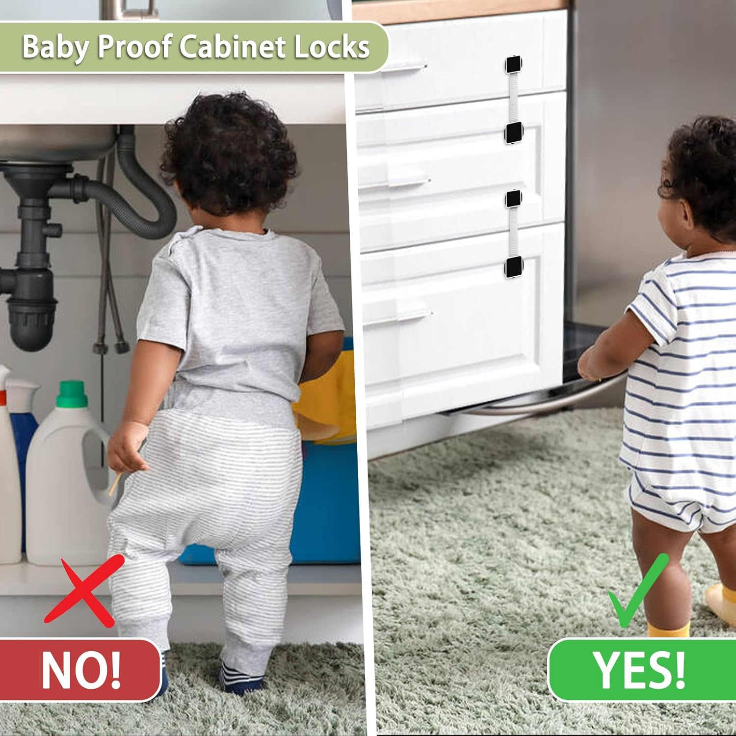 2 Pack Baby Proofing Cabinet Locks,Child Safety Latches Lock with Adhesive,No Drilling and Adjustable Strap Length for Drawers,Fridge,Dishwasher,Toilet Seat,Cupboard,Oven image number 5