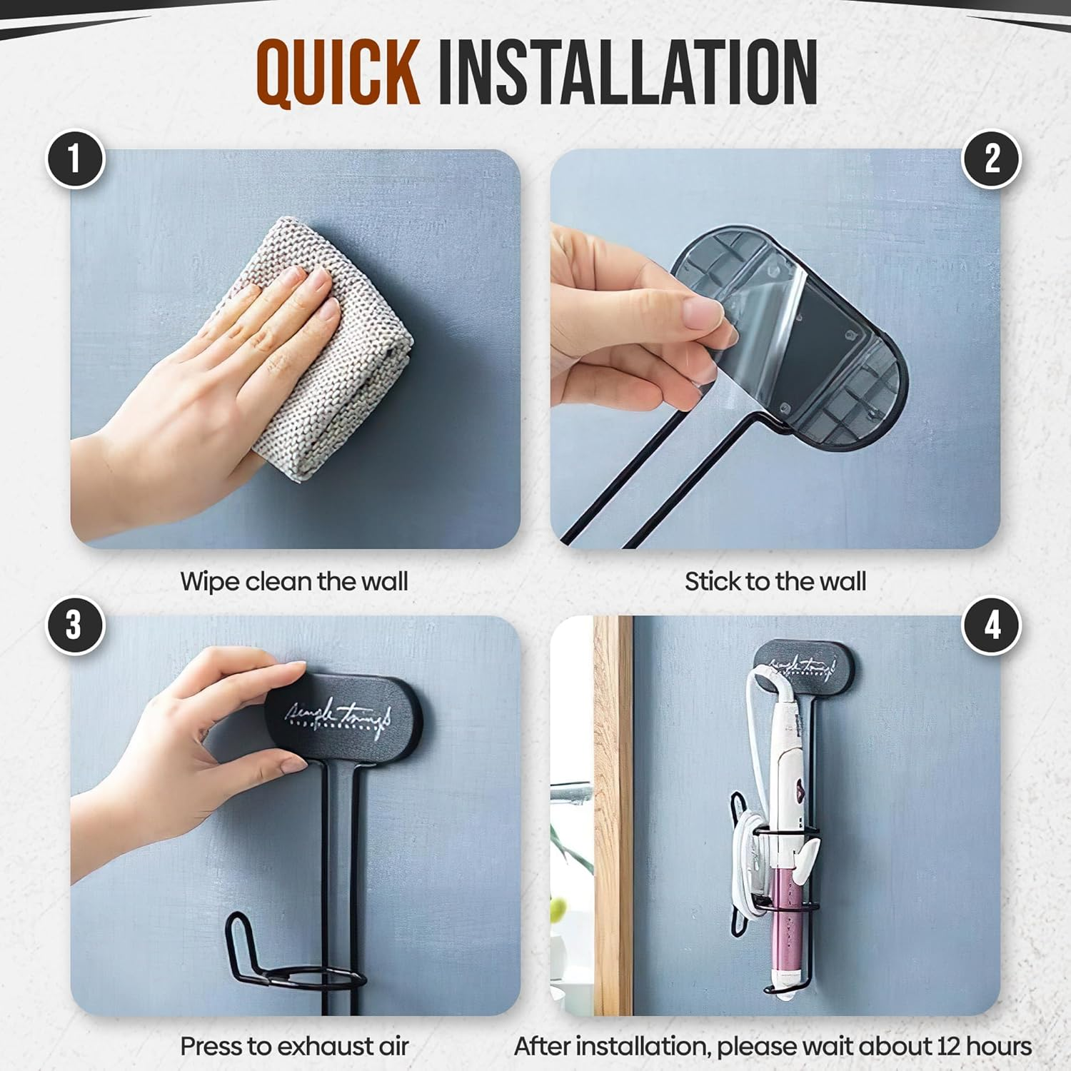 Magic Eyes Hair Tool Organizer, Bathroom Hair Dryer Holder Wall Mounted Hair Straightener Hanging Rack Hair Styling Tool Storage Organizer Stick Stand for Flat Irons, Curling Wands image number 2