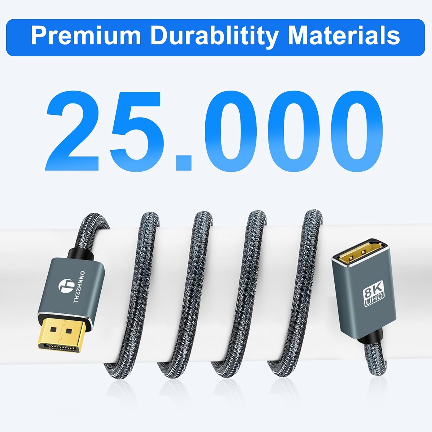 Thzzhnno Displayport Extension Cable 0.5M, 8K 1.4 Displayport Male to Female Cable, DP to DP Extended Lead Supports 8K@60Hz,4K@120Hz for Gaming Monitor, Graphics, PC