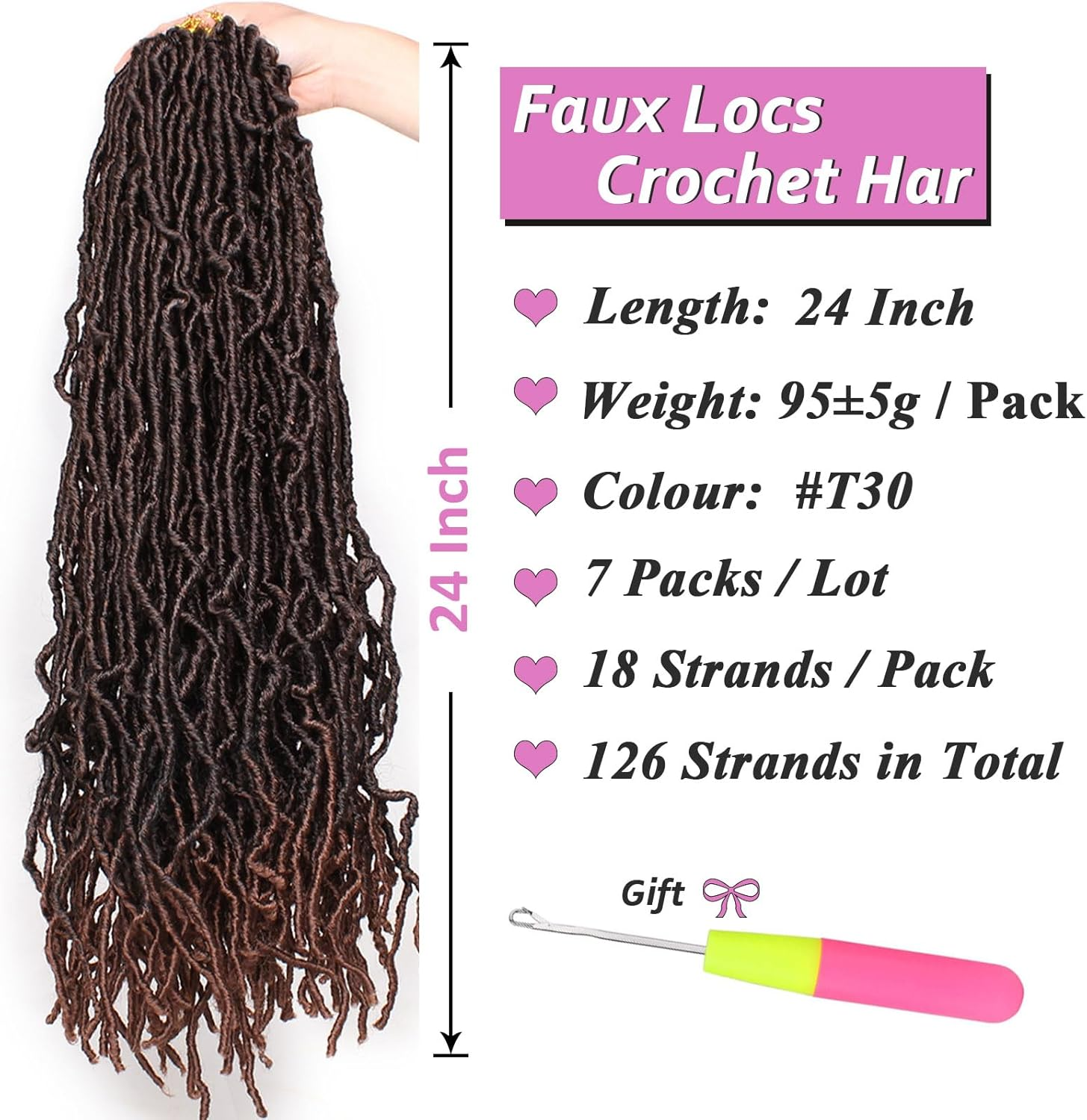 Samtress Long Goddess Soft Locs Crochet Braids 24 Inch New Faux Locs Crochet Hair 7 Packs Ombre Brown Pre-Looped Faux Locs Crochet Hair Extension for Women (#T30) image number 5