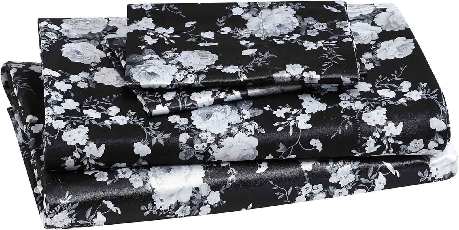 Beatrice Home Fashions 100% Luxury Satin Polyester Bed Sheet Set, Queen Size, Floral Rose Bedding