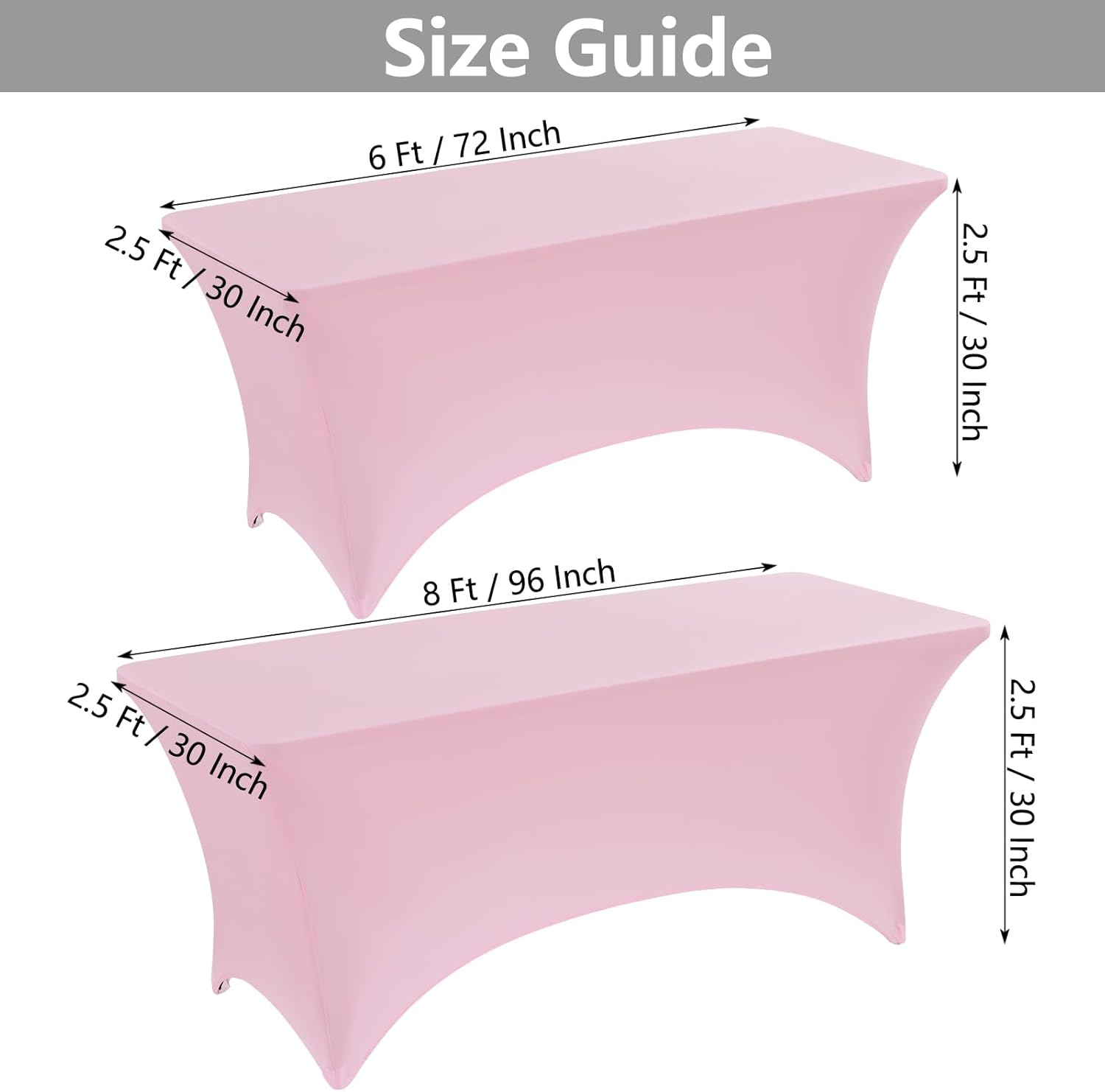 Fantastshop 8Ft Stretch Spandex Table Cloth for Rectangle Table Tight Fitted Tablecloths - Washable and Wrinkle Resistant Table Cover for Events Party Wedding Birthday Patio Banquet Festival, Pink. image number 3