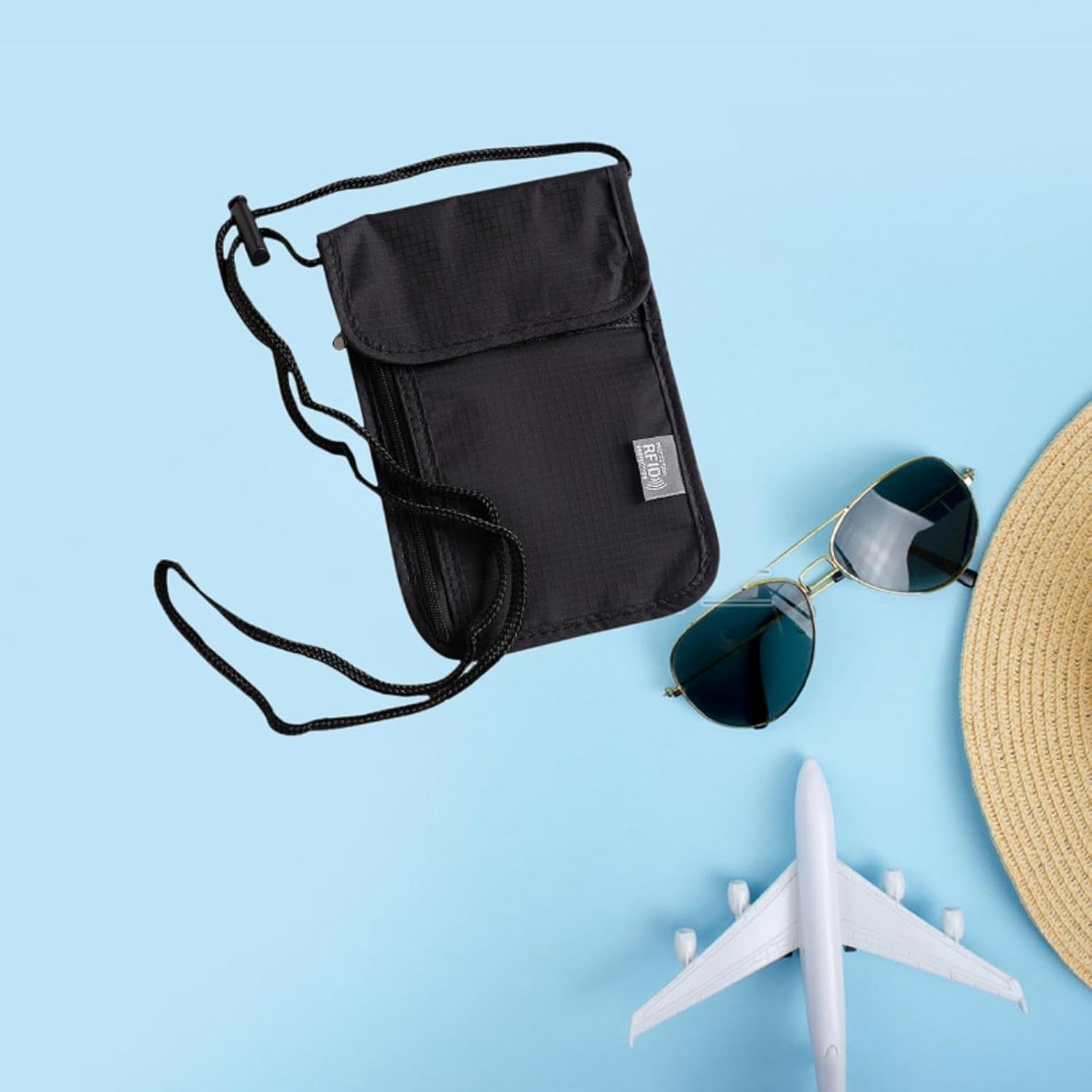 Frediuo Neck Wallet Travel Pouch for Men Multi Pockets Crossbody Bag Card Storage Organizer Case with Adjustable Strap for Commuting