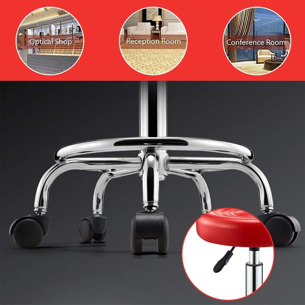 TOMVAES Rolling Stool with Back,Pu Leather Height Adjustable Swivel Task Chair with Footrest for Home Office,Salon,Spa (Red) (Red) - Red image number 2