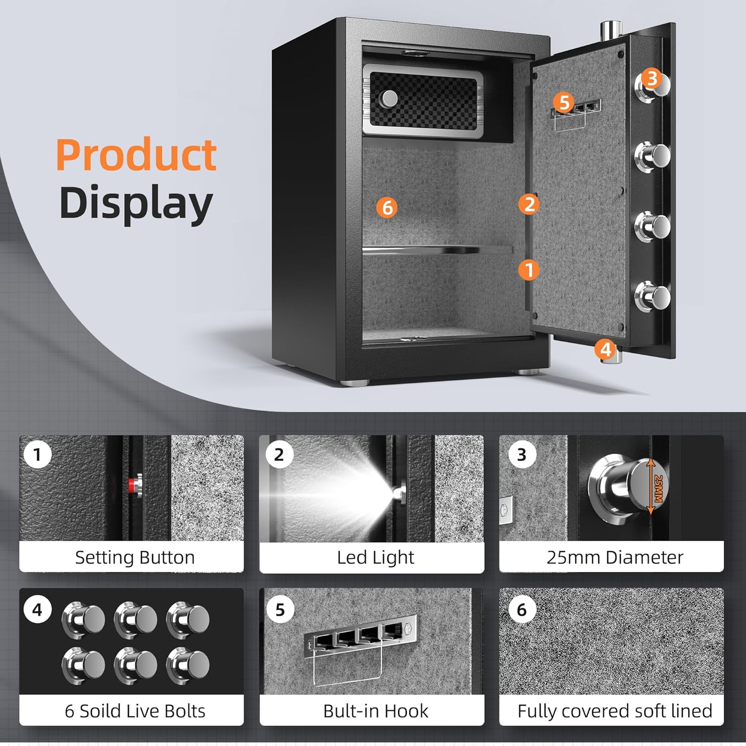 HSDYS Biometric Fingerprint Safe - 3.0 Cubic Feet, Home Safe Box with Digital Keypad, Steel Lock Box for Home, Office and Hotel, HSDY-AMZ-260Z image number 3