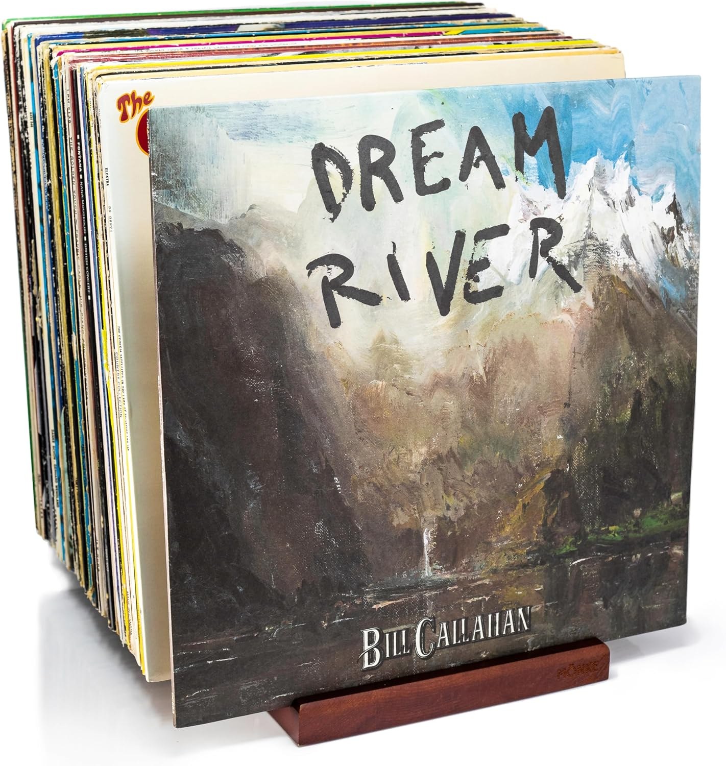 Premium Vinyl Record Storage - a Mid-Century Style Record Holder, 50 LP Capacity - with a Now-Playing Record Display Groove (Brown) image number 5