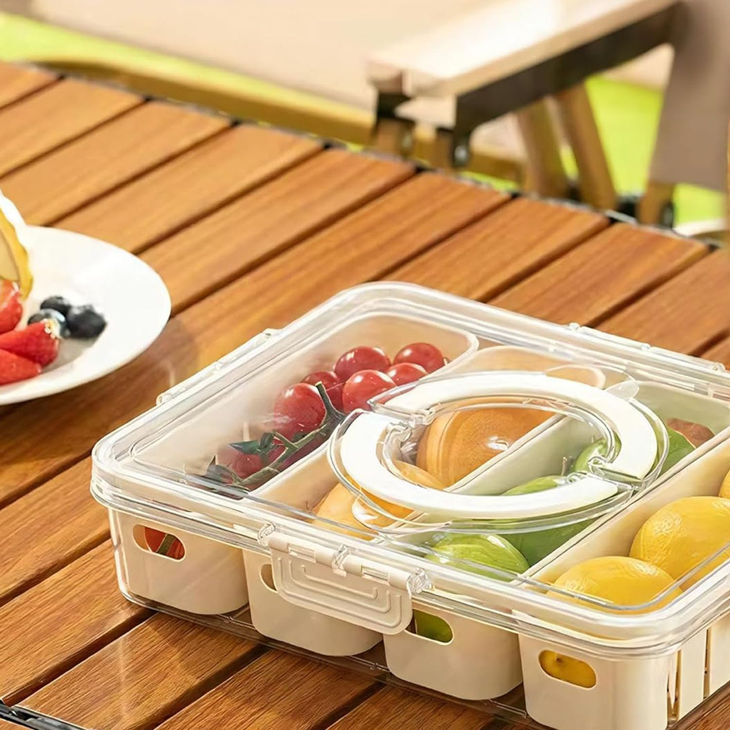 2 Pack Snackle Box Container,Portable Snack Box Compartment Divided Serving Tray with Lid and Handle,Clear Storage Organizer for Fruit Candy Nuts Veggie Perfect for Road Travel Party image number 5