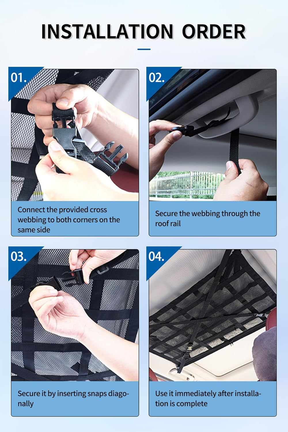 ZAOZAOLLND Car Ceiling Cargo Net Pocket, Three Sizes: 90 * 65CM Strengthen Load-Bearing and Droop Less Mesh Organizer, Long Travel Road Trip,Item Storage (Black, 90 * 65Cm)