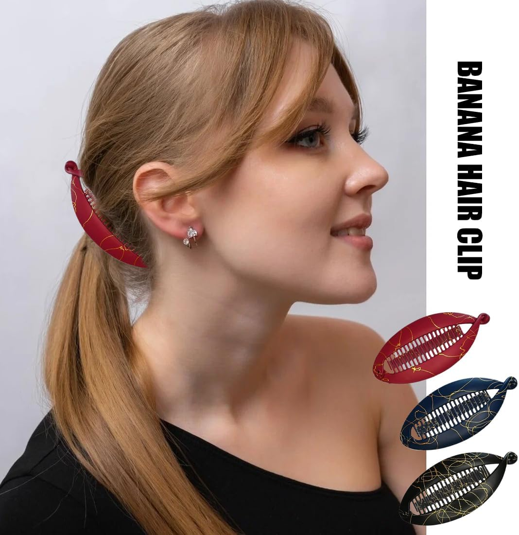 Pack of 3 Banana Clips Hair Clips Banana Fish Combs Fish Clips Banana Clip Hair Tinted Comb Grip Size 14 Cm for Women Girls Banana Clip Vintage Fishtail Hair Clip French image number 3