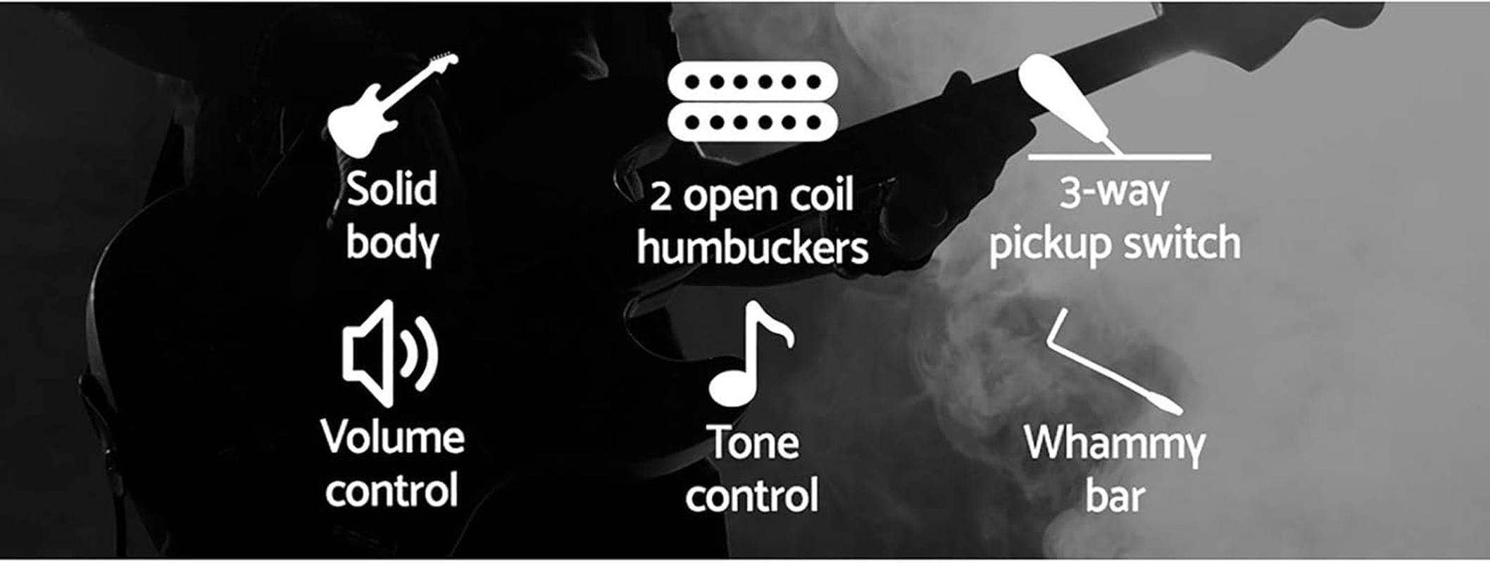 Alpha Electric Guitar Music String Instrument Rock W/Carry Bag, 3M Cable, Whammy Bar - Glossy Black image number 6