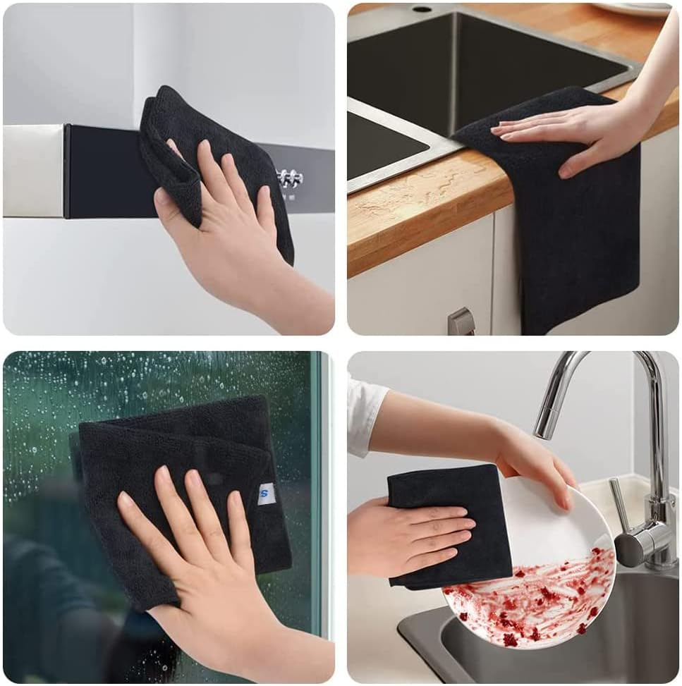 Sinland Microfiber Dish Cloth Cleaning Towel Super Absorbent Dish Rags (30Cmx30Cm, Blackx12) - Greyx12 image number 2
