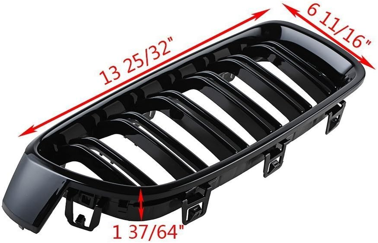 Ricoy Gloss Black Grill Compatible with BMW F30 F31 2012 2013 2014 2015 2016 2017 2018 3 Series Xdrive Double Slat Front Kidney Bumper Grille Grill image number 3