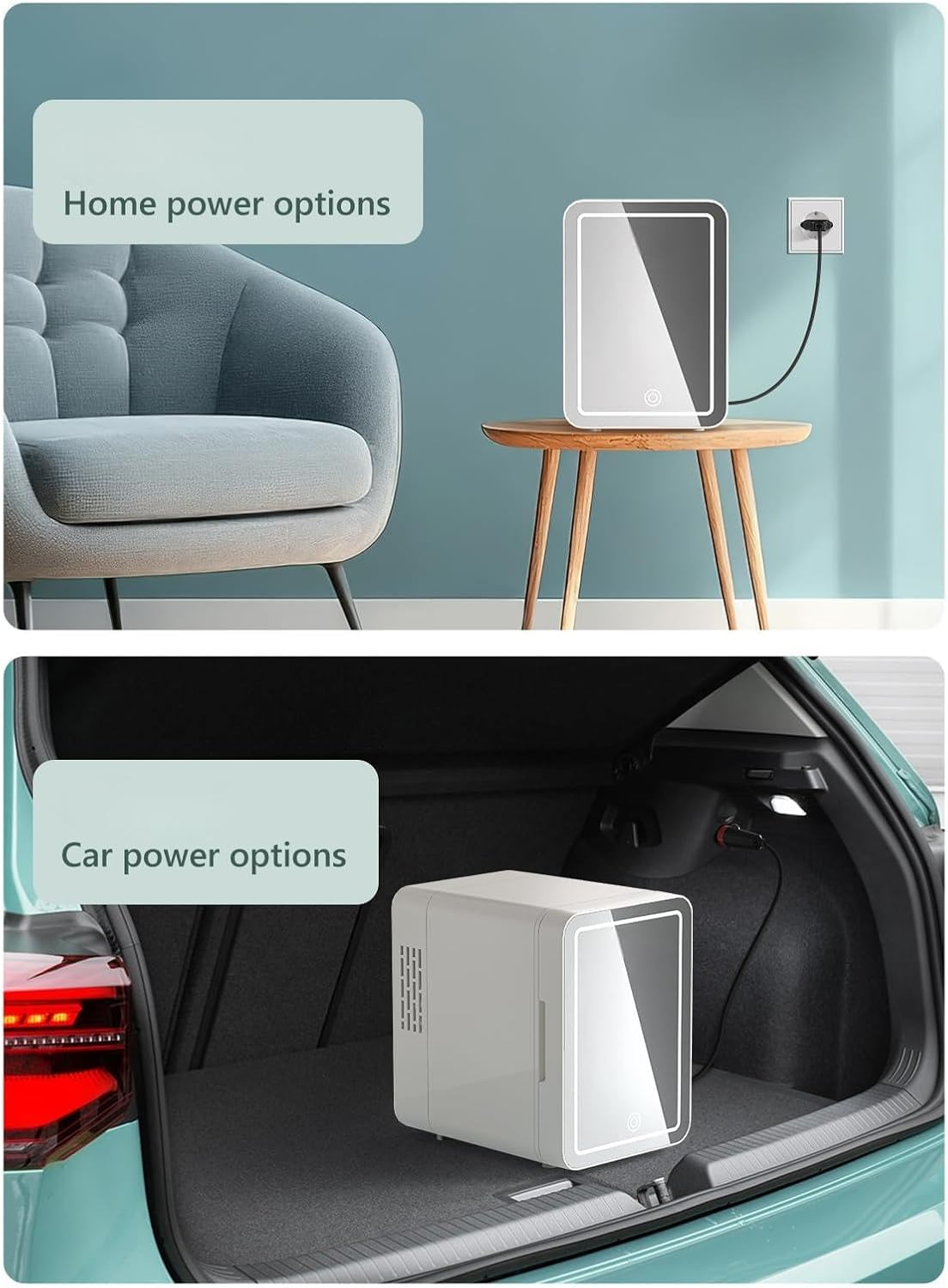 Skincare Fridge, Mini Fridge with Dimmable LED Mirror (4 Liter/6 Can), Cooler and Warmer, for Skincare and Food, Mini Fridge for Bedroom, Office and Car image number 3