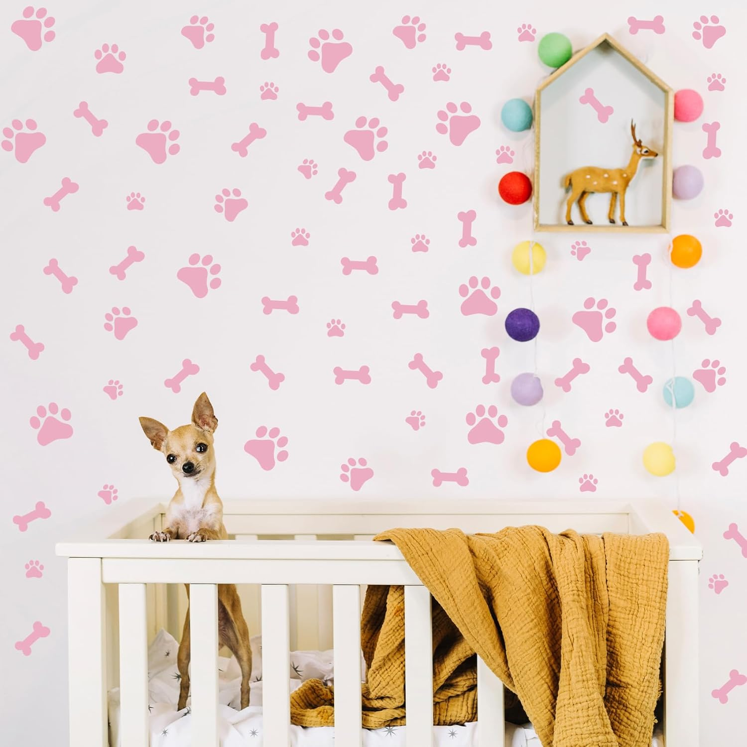 76 PCS Dog Paw Print Stickers Dog Paw Stickers Dog Bones Wall Decals Decals Peel and Stick, Removable Vinyl Animal Footprint Mural for Boys Girls Bedroom Decor Nursery Wall Decor image number 3