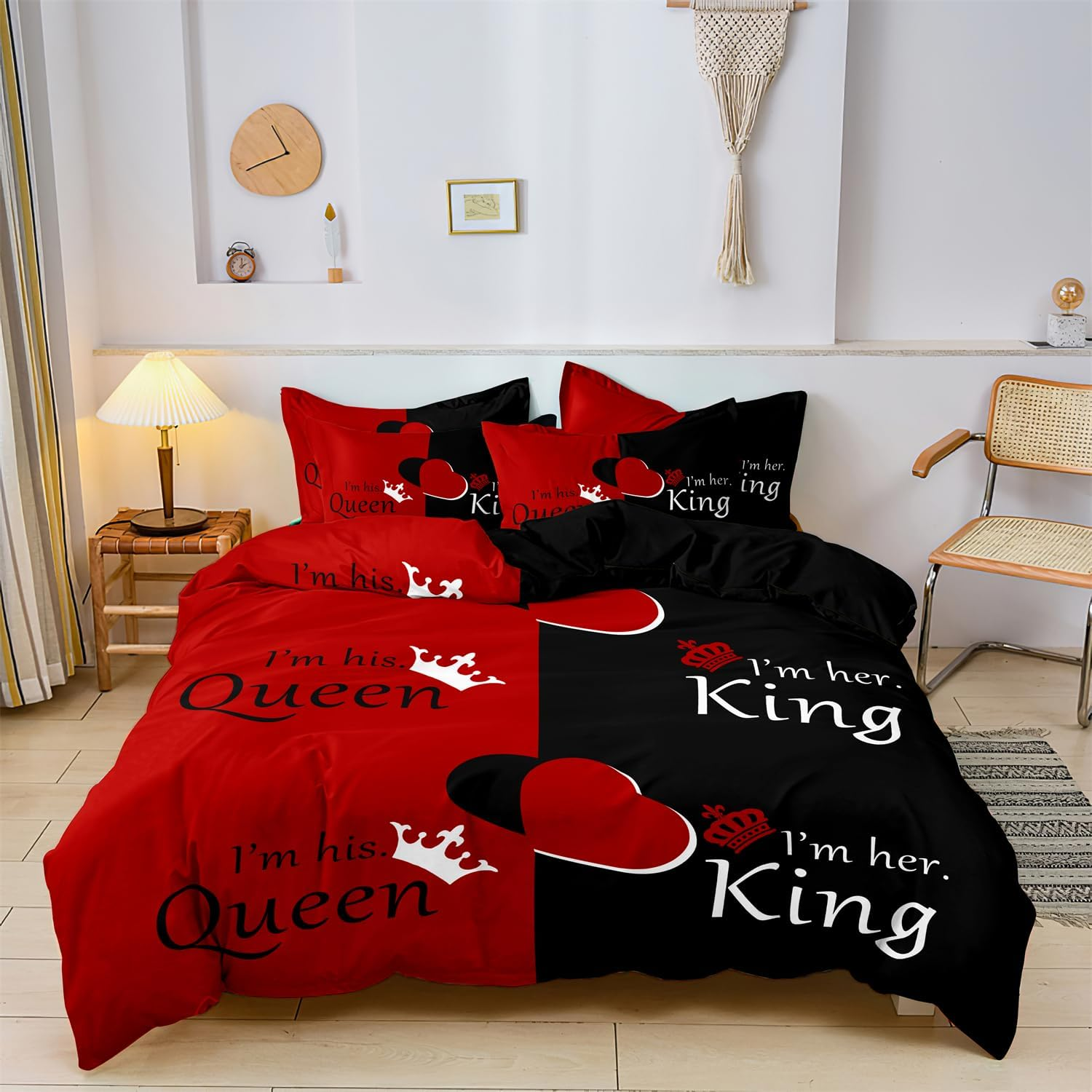 ZIRANSHU Lover Duvet Cover Set - King Size, Advanced Gray & Black Couple Bedding 3D Digital Printed Duvet Cover King and Queen Bedding Sets Valentine'S Day Presents (1 Duvet Cover + 2 Pillowcase) image number 4
