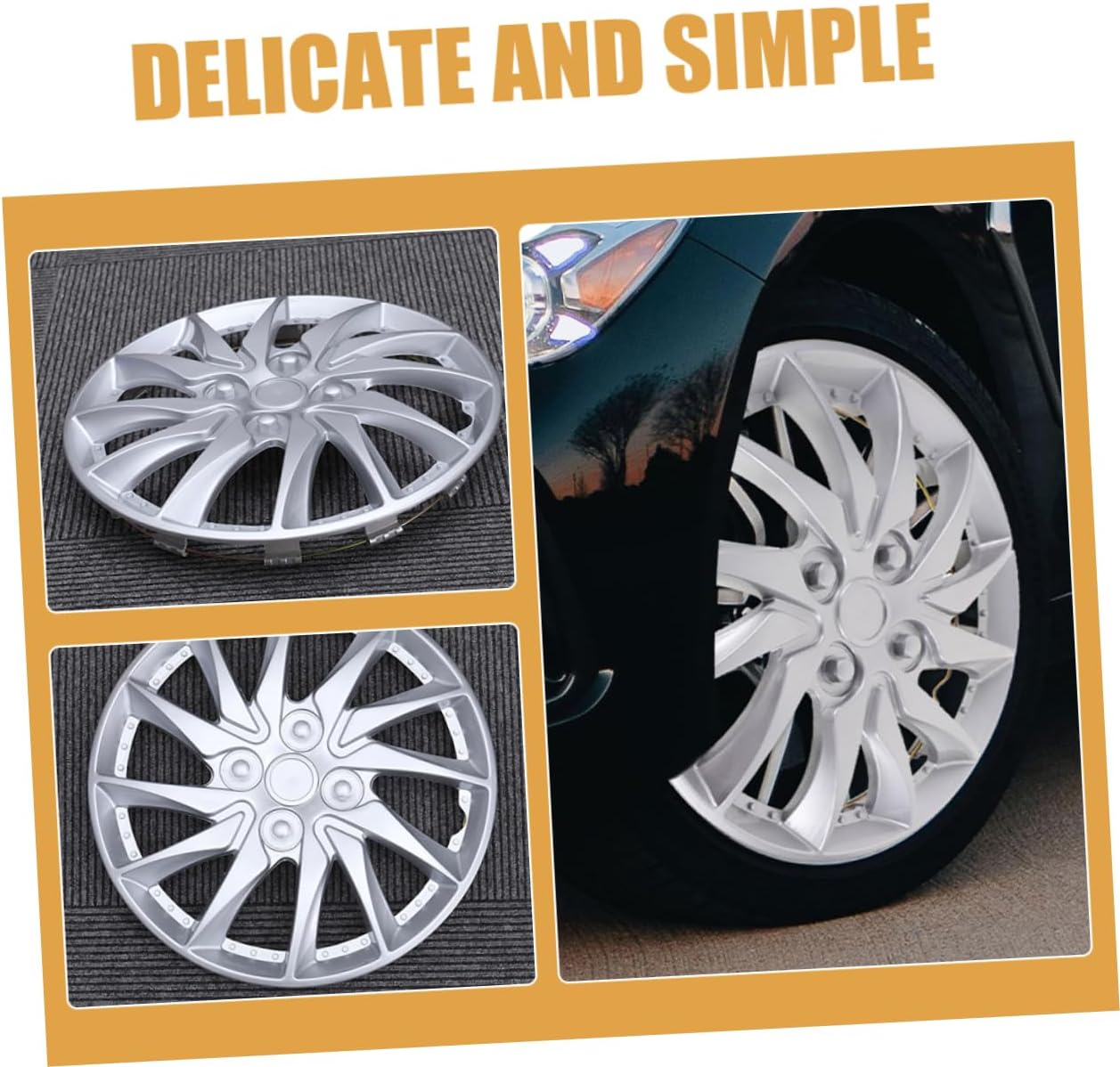 Zerodeko 2Pcs 14-Inch Silver Automotive Wheel Hub Caps Car Hubcovers for Vehicles Decorative Hubcaps for Cars Compatible with Standard Wheels