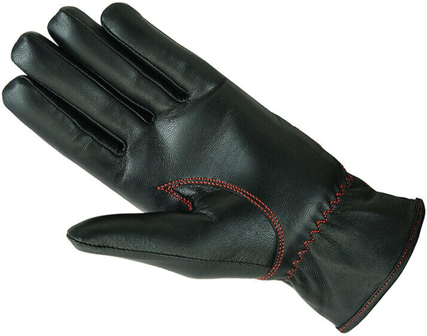 Leatherick Ladies Genuine Sheepskin Leather Gloves - Soft Liner Motorcycle Black Gloves with Red Threaded Double Stitching for Travel and Riding image number 2