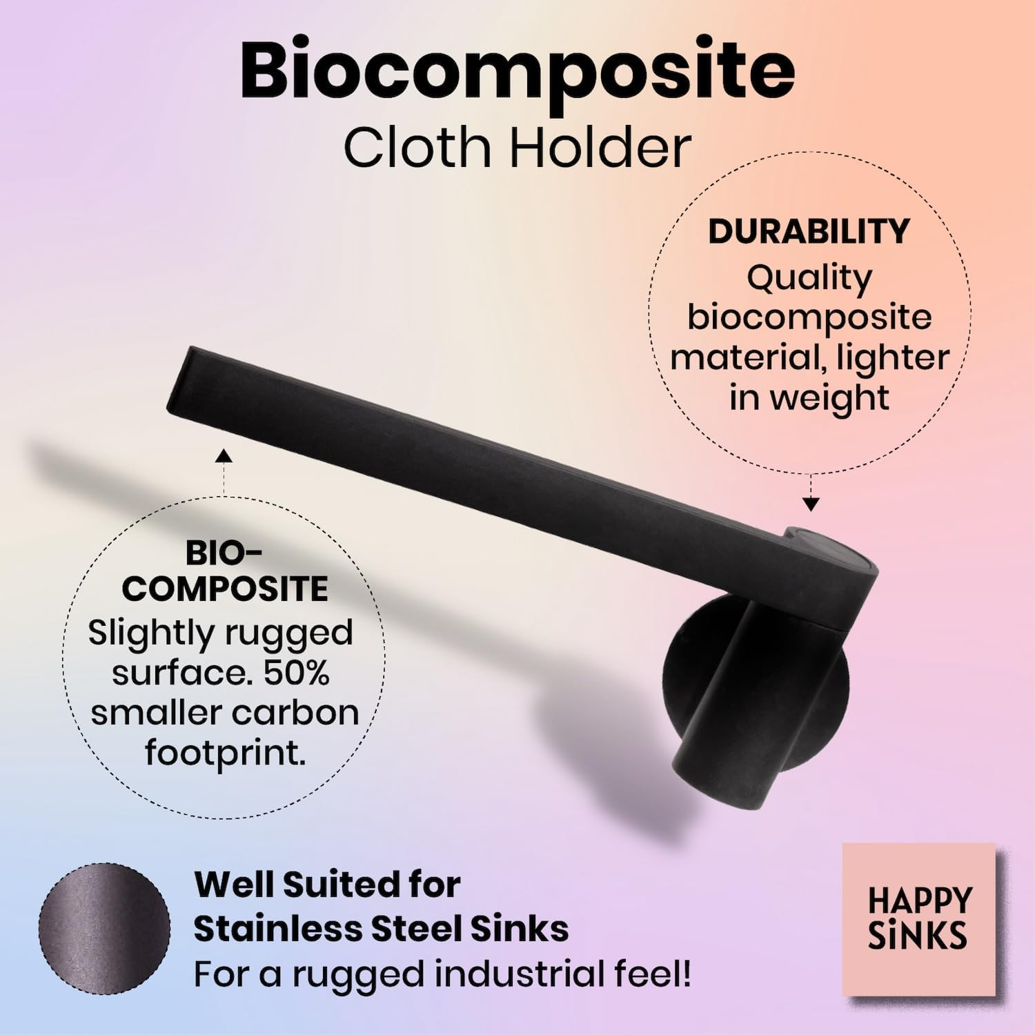 HAPPY SINKS Magnetic Dish Cloth Holder for Kitchen Sink - Works on Steel, Metal Sinks - Dish Rag Hanger with Strong Magnetic Backing Durable and Sustainable Kitchen Solution (Composite) image number 2