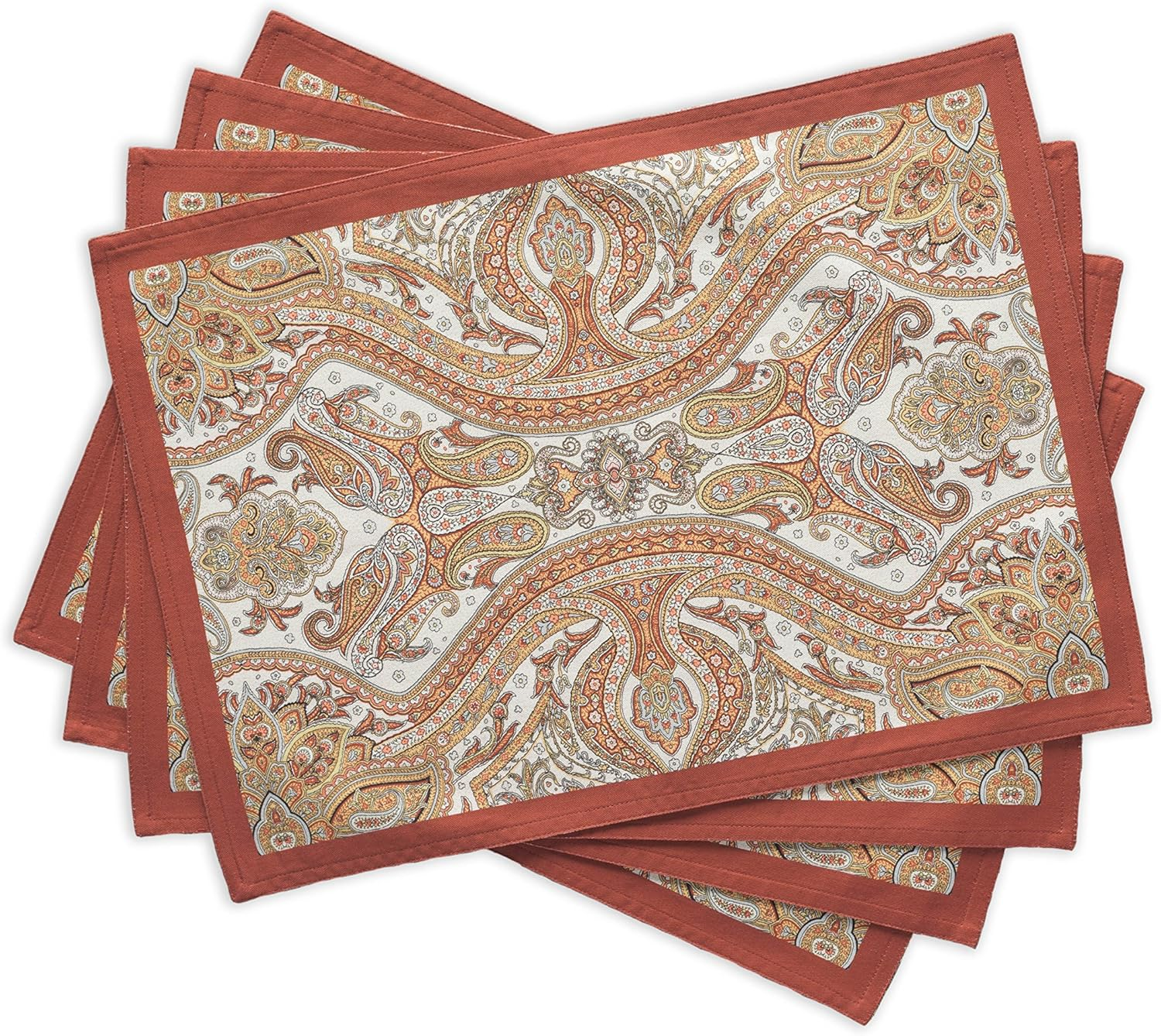 Maison D'Hermine Placemats Set of 4 100% Cotton Washable Cloth Place Mats, Reusable Table Mats for Kitchen Dining Decoration, Party, Wedding, Restaurant (Kashmir Paisley, 13" X 19") image number 1
