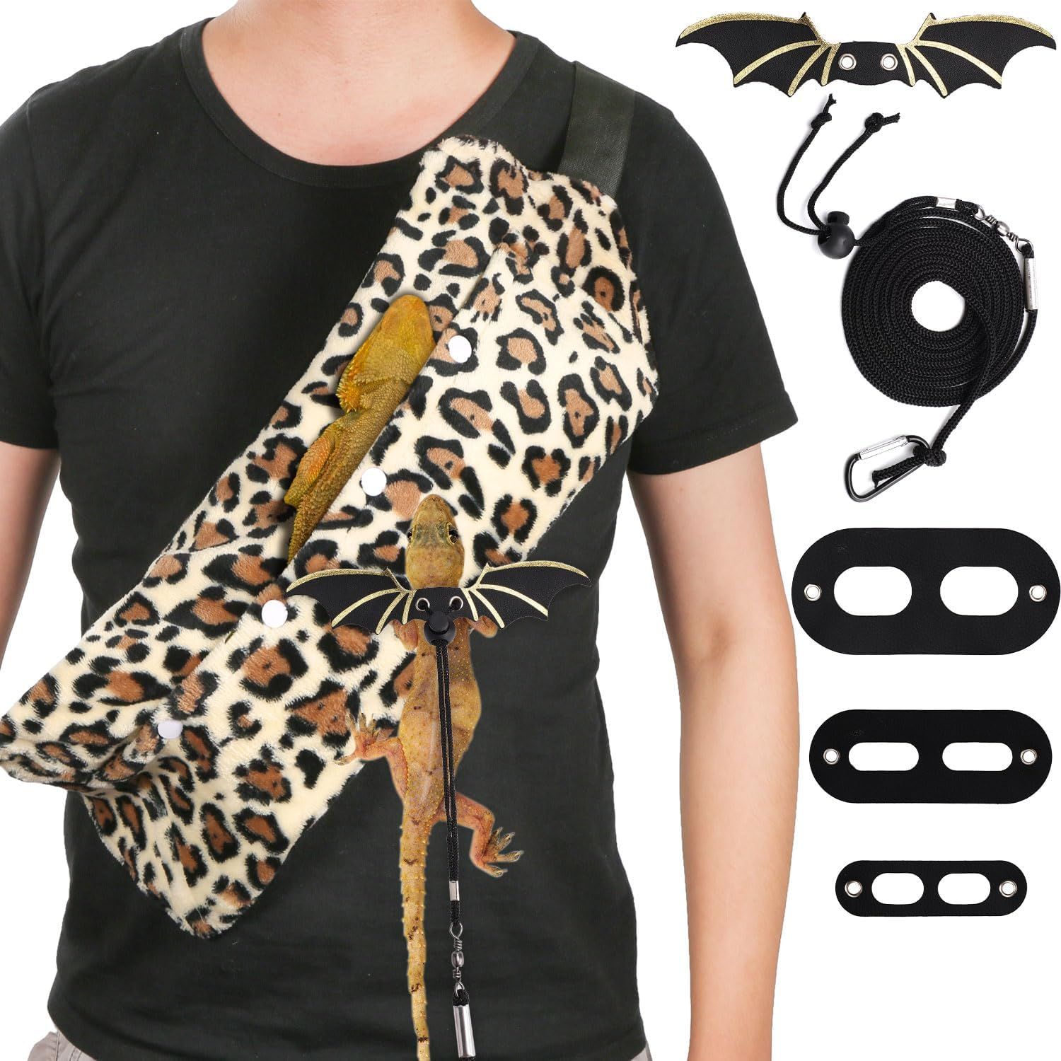 Bearded Dragon Backpack and Leash with Wings, Adjustable Lizard Leash Reptile Harness Pet Reptile Backpack with Wing Accessories for Outdoor Walking Travel Rest image number 2